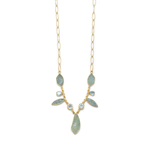 14 Karat Gold Plated Aquamarine and Blue Topaz Necklace - Joyeria Lady