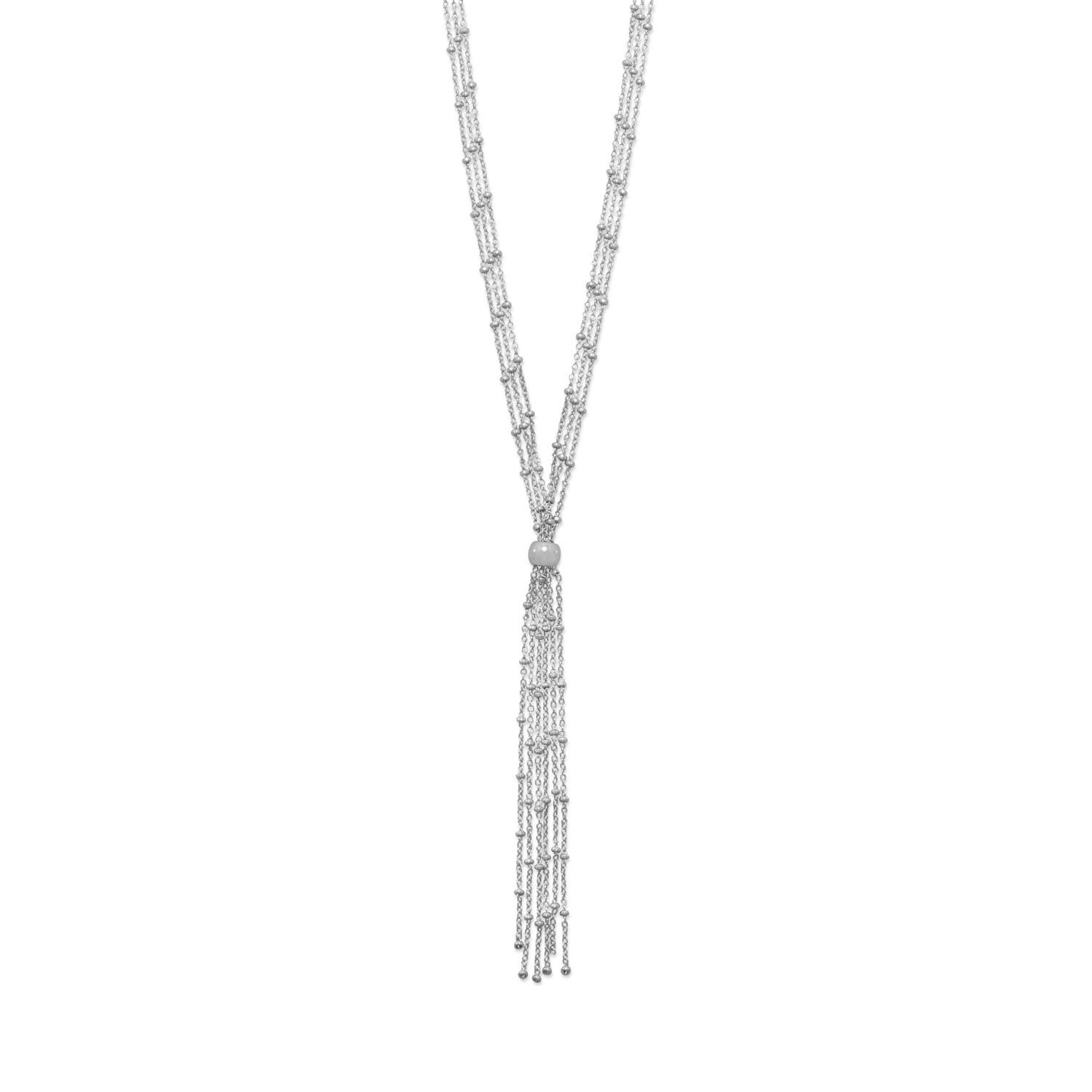Rhodium Plated Satellite Chain Bolo Necklace - Joyeria Lady