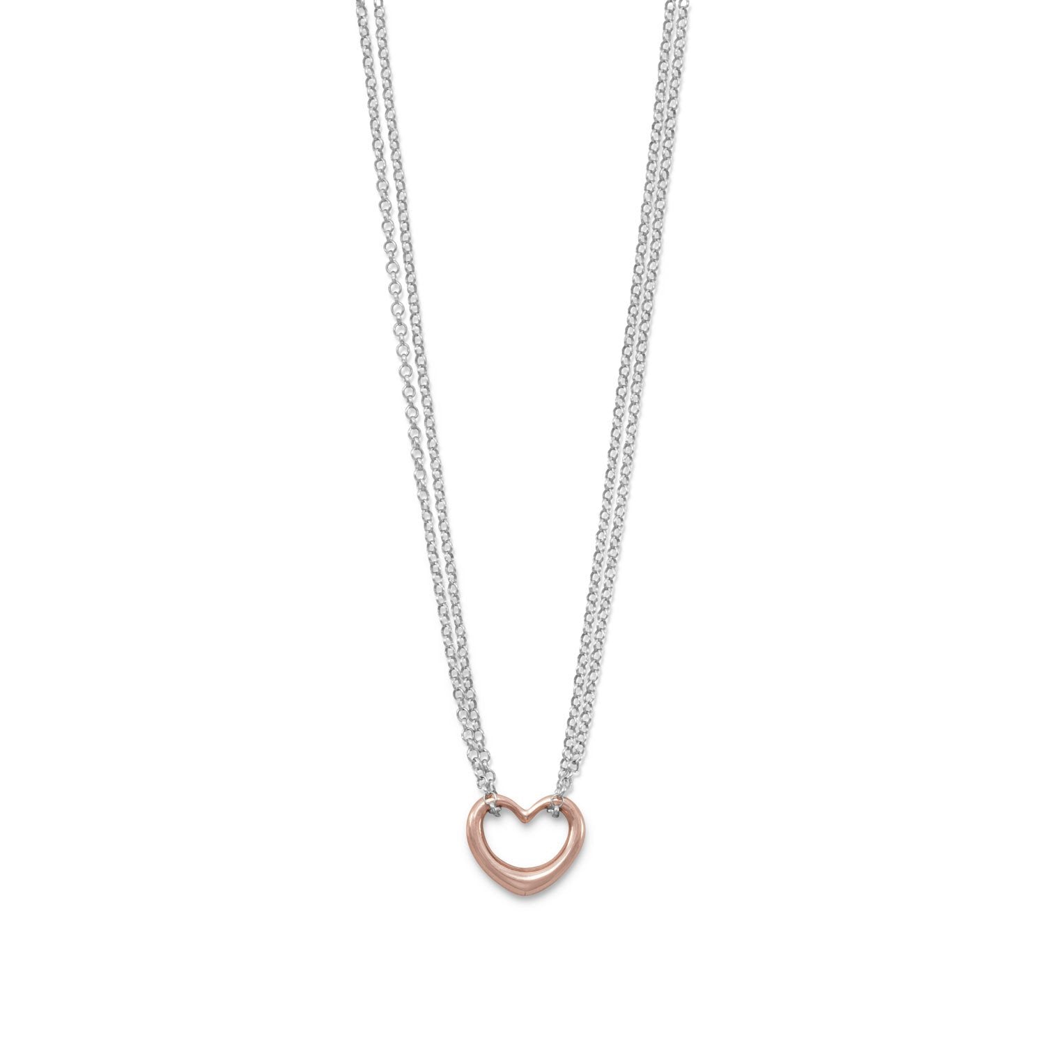 Two Tone Double Strand Open Heart Necklace - Joyeria Lady