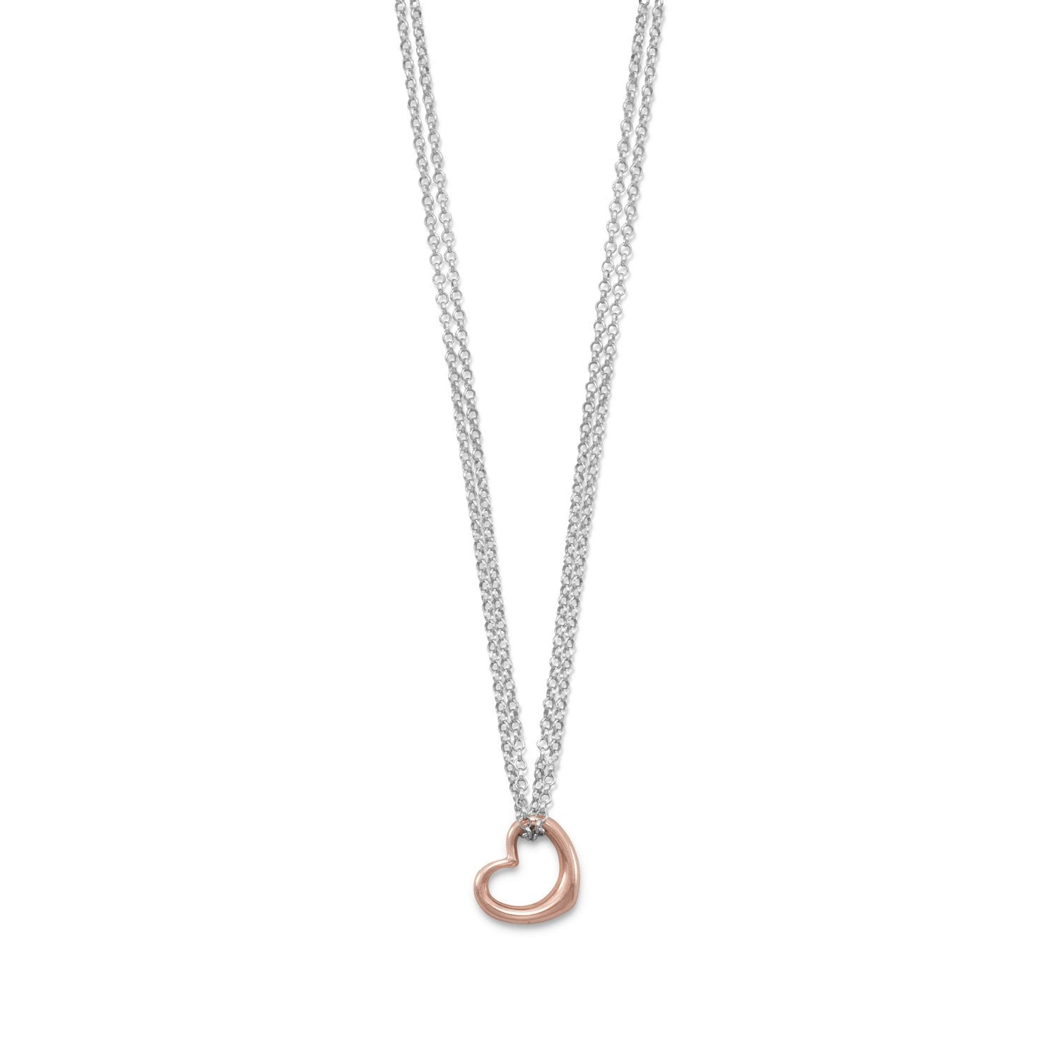 Two Tone Double Strand Open Heart Necklace - Joyeria Lady