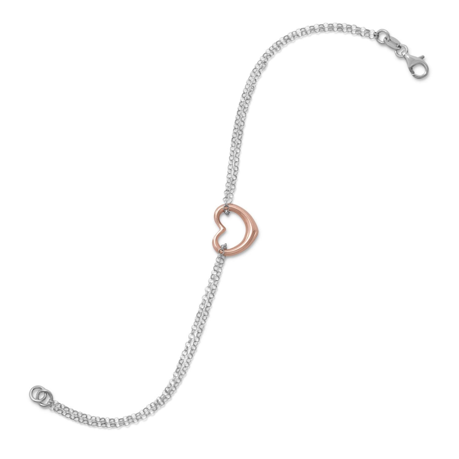 Two Tone Double Strand Open Heart Bracelet - Joyeria Lady
