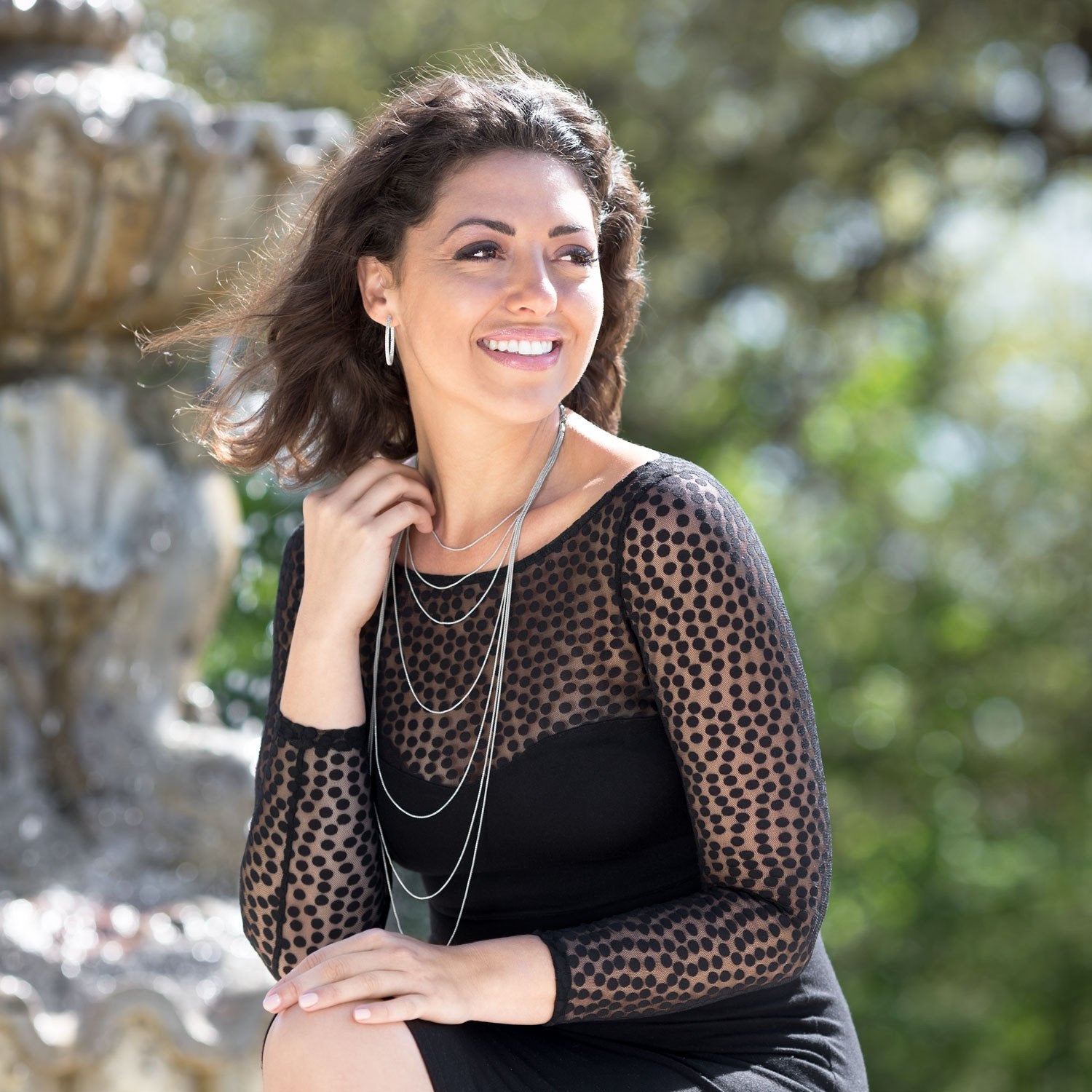 Rhodium Plated CZ In/Out Hoop Earrings - Joyeria Lady