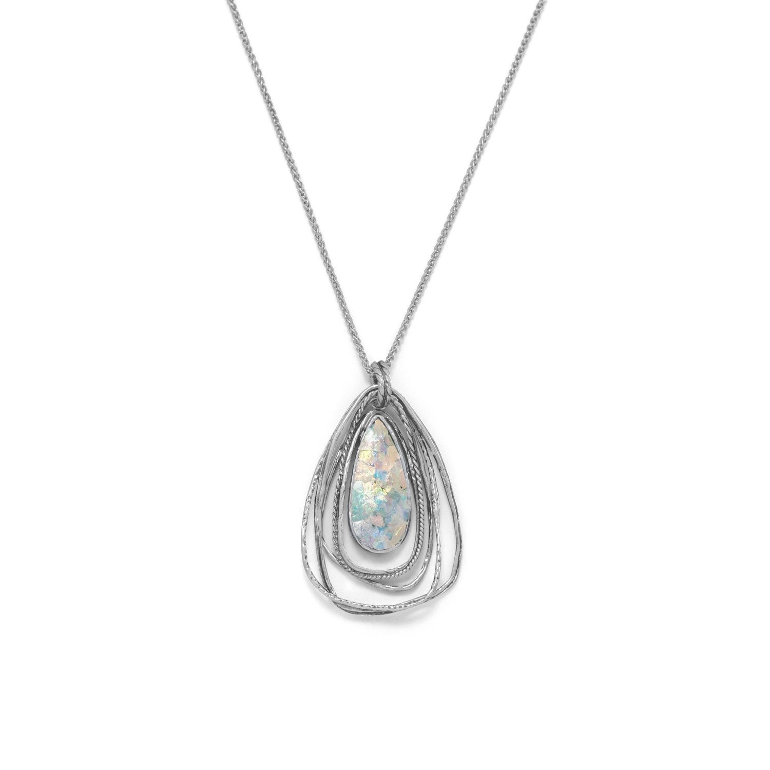 Ancient Roman Glass Two Part Pear Drop Pendant Necklace - Joyeria Lady
