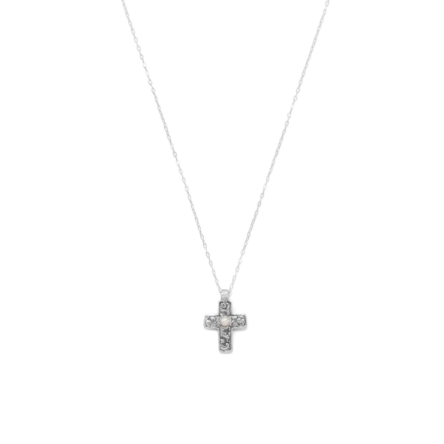 Reversible Cross Charm with Cultured Freshwater Pearl Necklace - Joyeria Lady