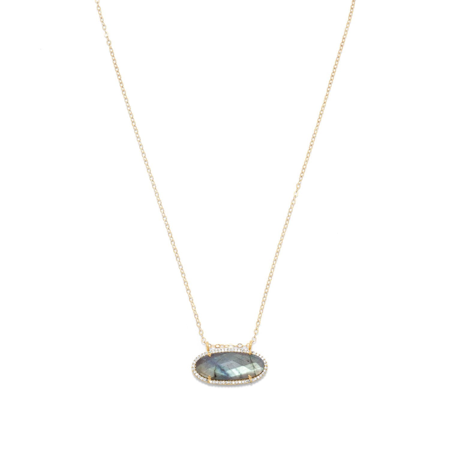 14/20 Gold Filled Labradorite Ellipse and CZ Edge Slide Necklace - Joyeria Lady