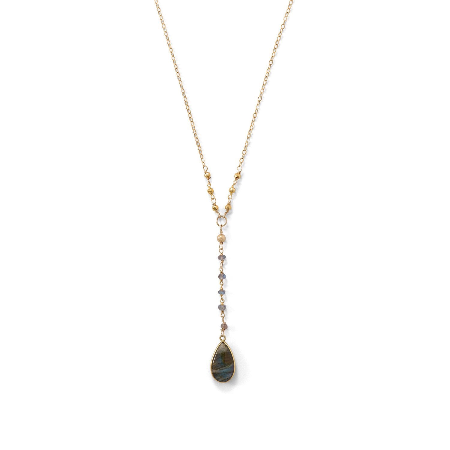 14 Karat Gold Plated Labradorite Drop Necklace - Joyeria Lady
