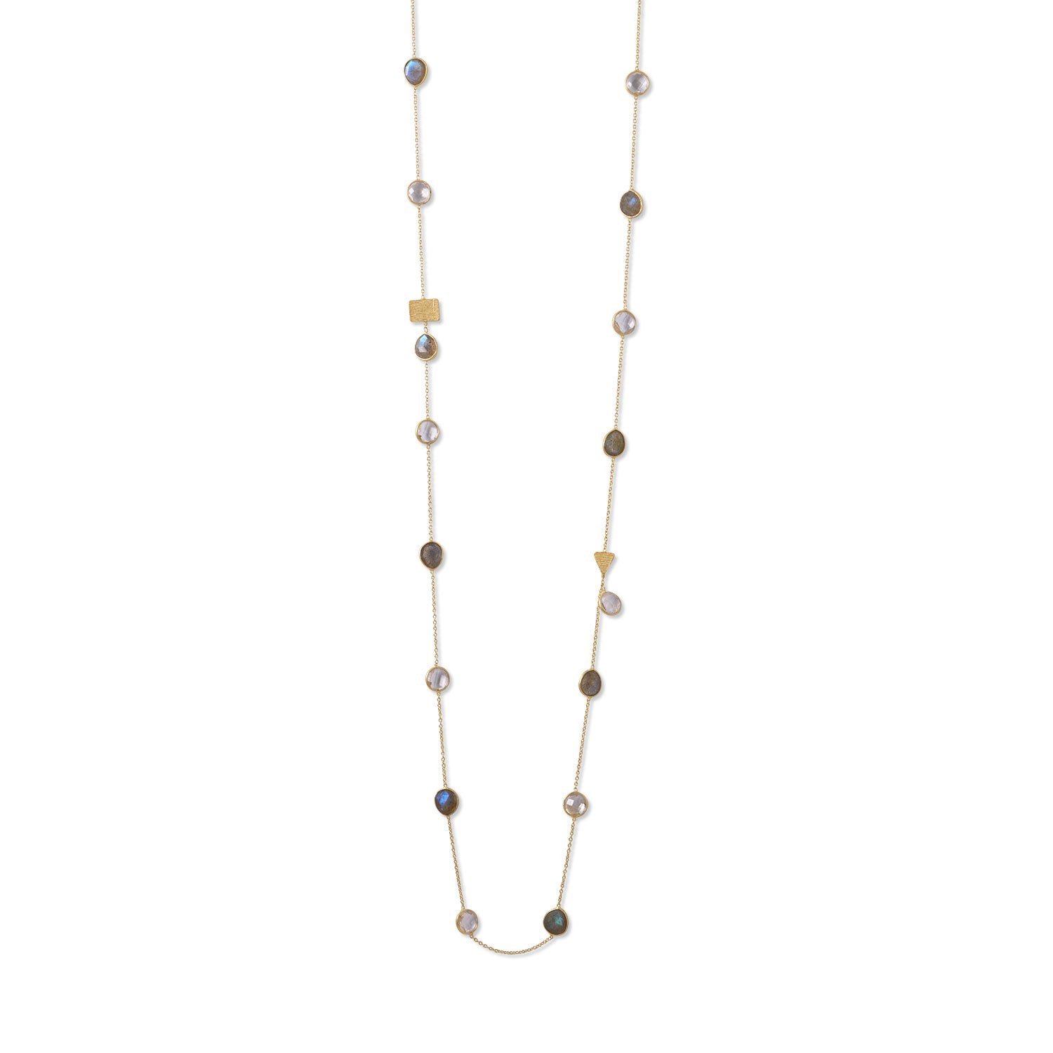 14 Karat Gold Plated Labradorite and Clear Quartz Endless Necklace - Joyeria Lady