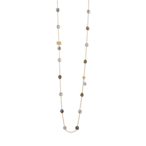 14 Karat Gold Plated Labradorite and Clear Quartz Endless Necklace - Joyeria Lady