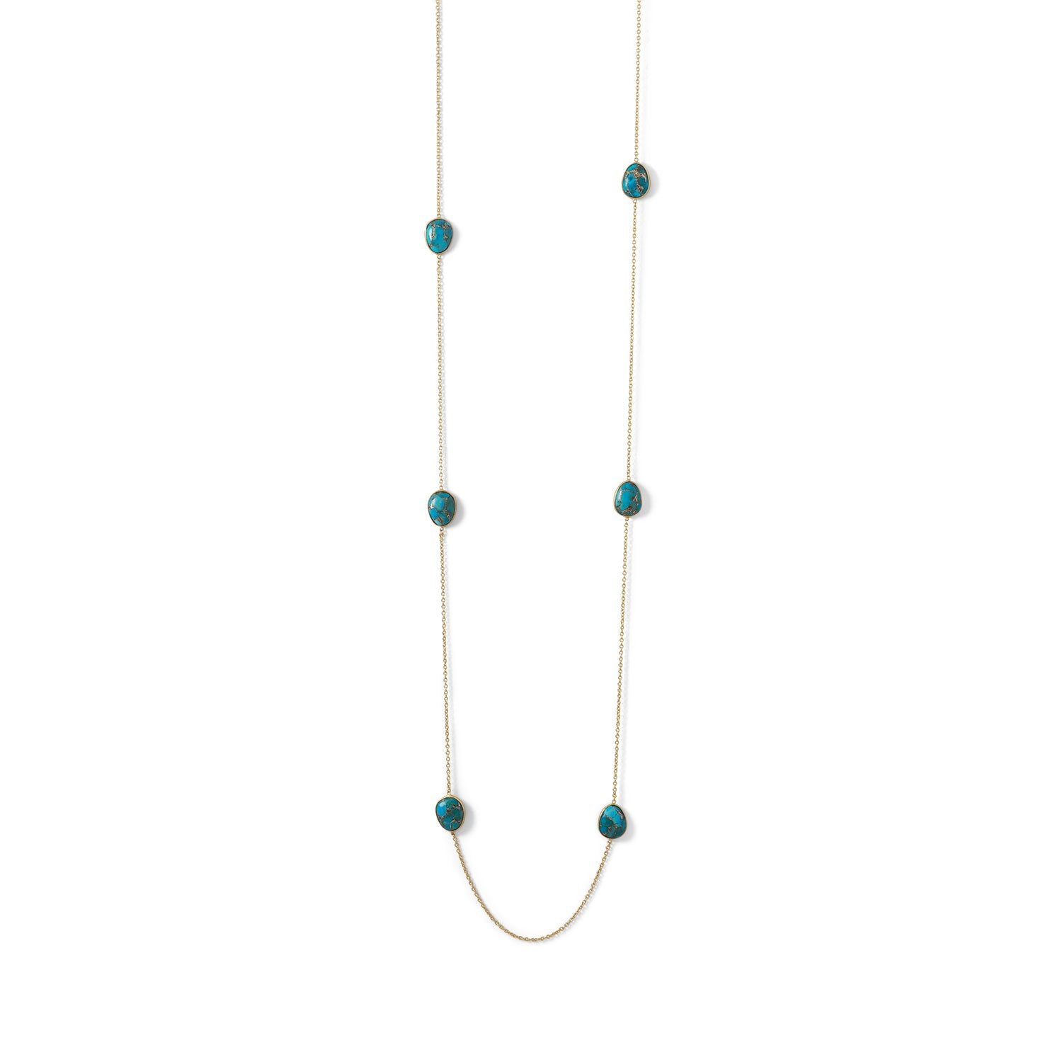 14 Karat Gold Plated Turquoise Stone Endless Necklace - Joyeria Lady