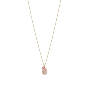 14 Karat Gold Rose Quartz and Pink Hydro Glass Necklace - Joyeria Lady