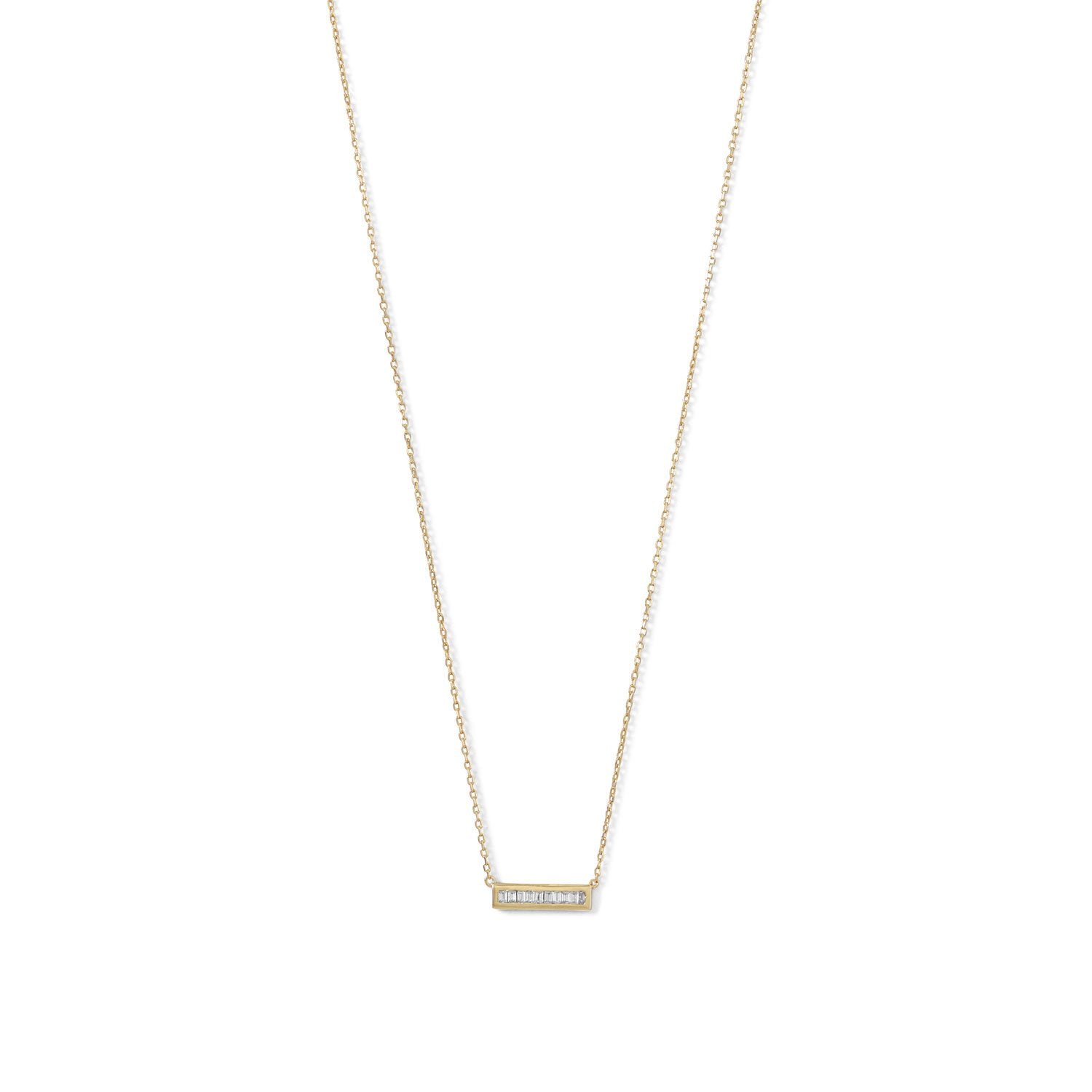 14 Karat Gold Plated Mini CZ Bar Necklace - Joyeria Lady