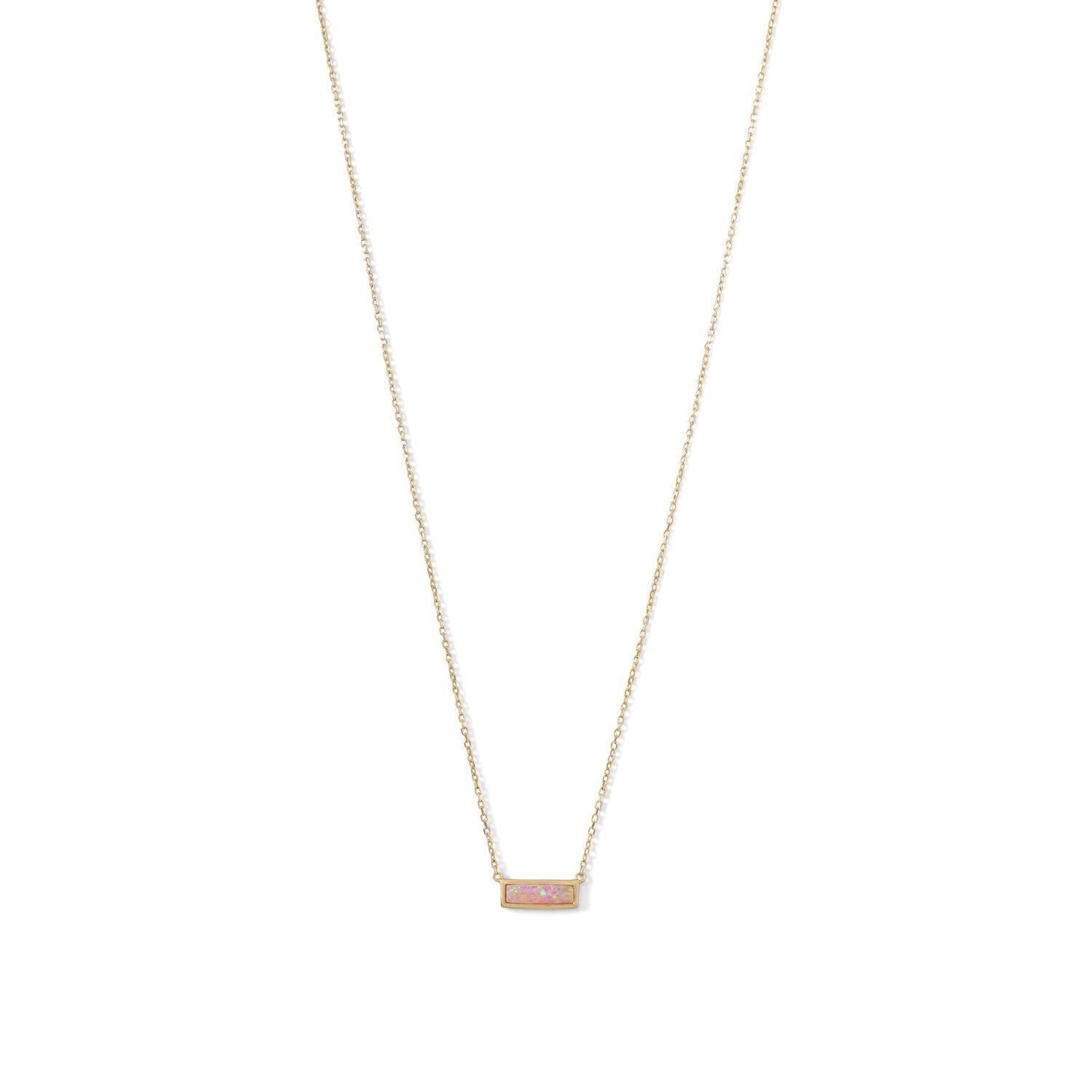 14 Karat Gold Plated Mini Synthetic Pink Opal Bar Necklace - Joyeria Lady