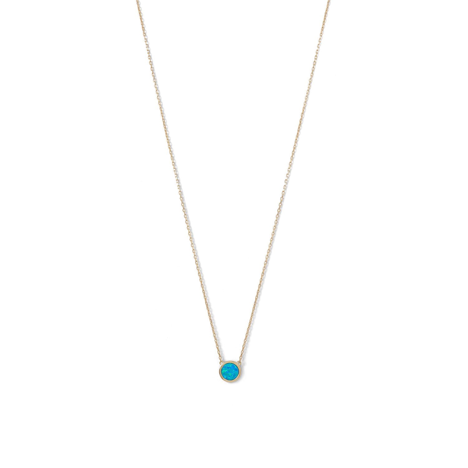 14 Karat Gold Plated Mini Synthetic Blue Opal Necklace - Joyeria Lady