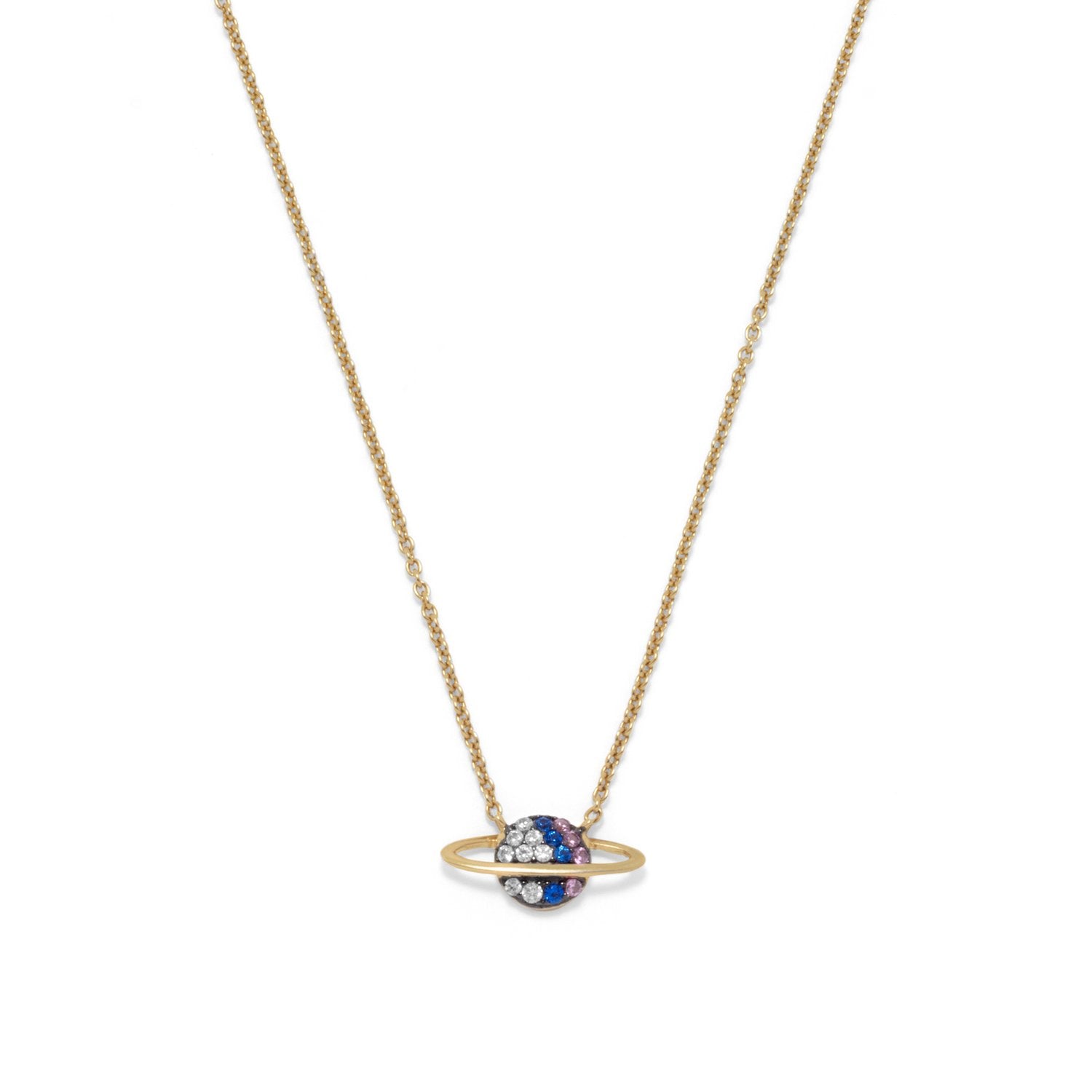 14 Karat Gold Plated Mini CZ Planet Necklace - Joyeria Lady