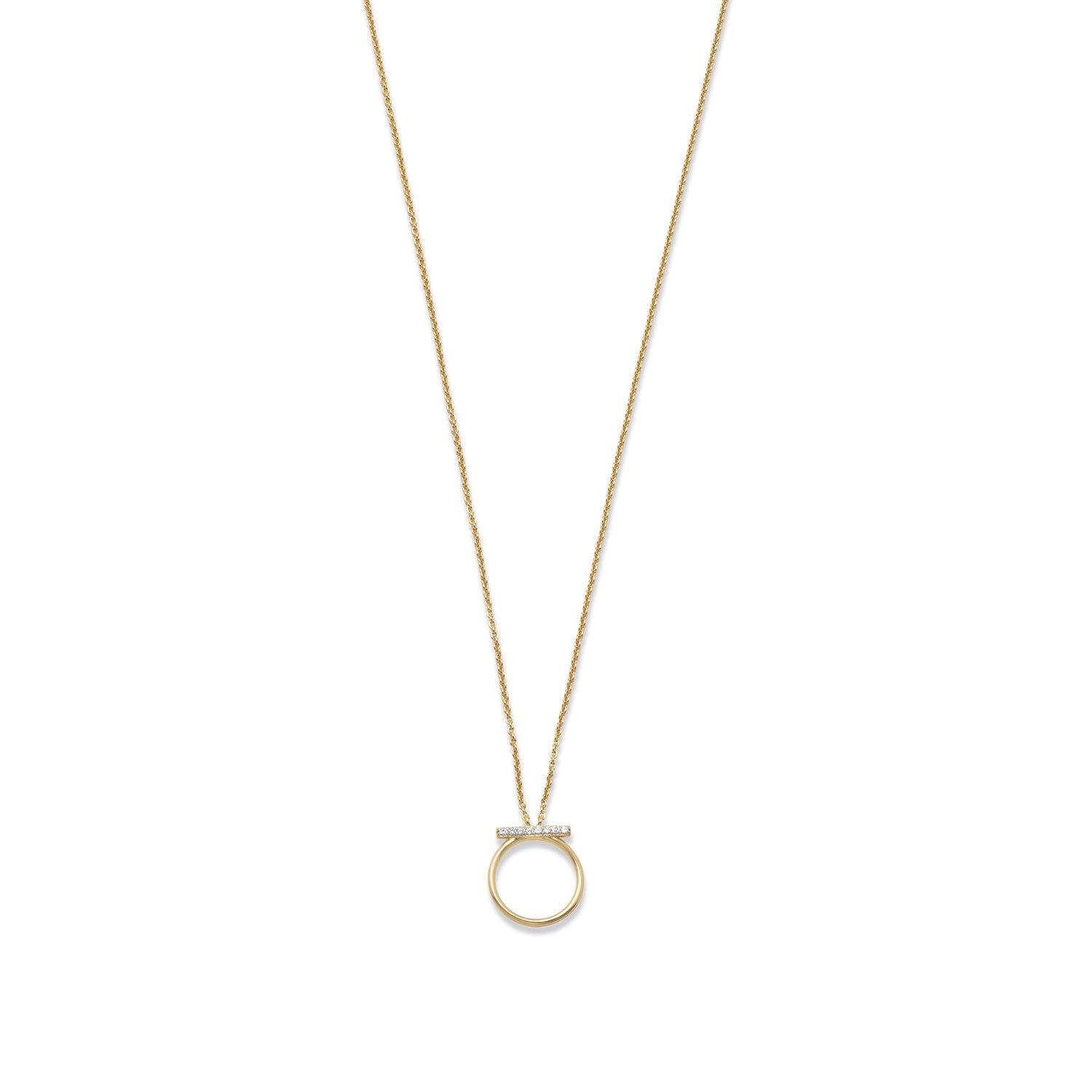 18 Karat Gold Plated CZ Bar and Circle Necklace - Joyeria Lady