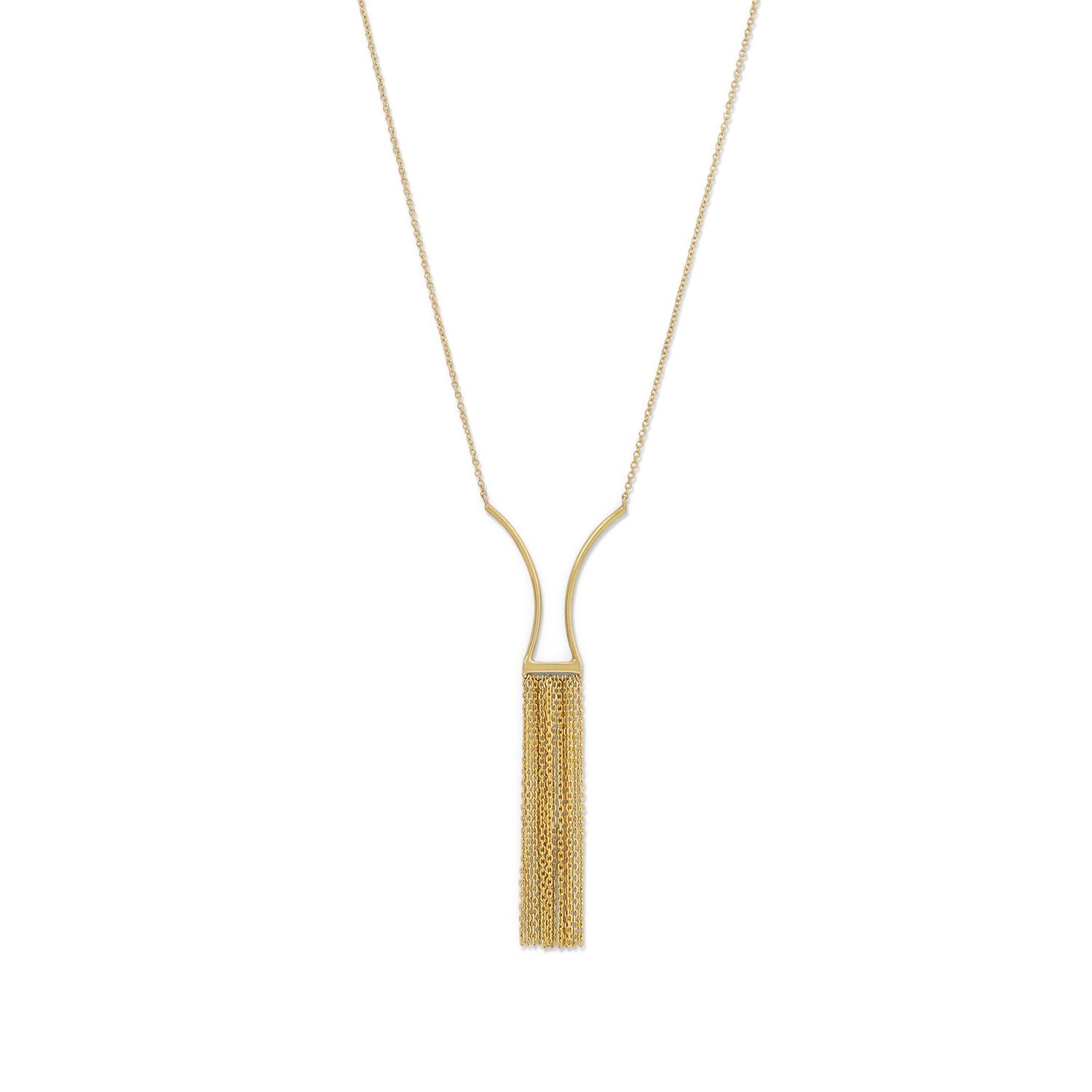 14 Karat Gold Plated Geometric and Fringe Drop Necklace - Joyeria Lady
