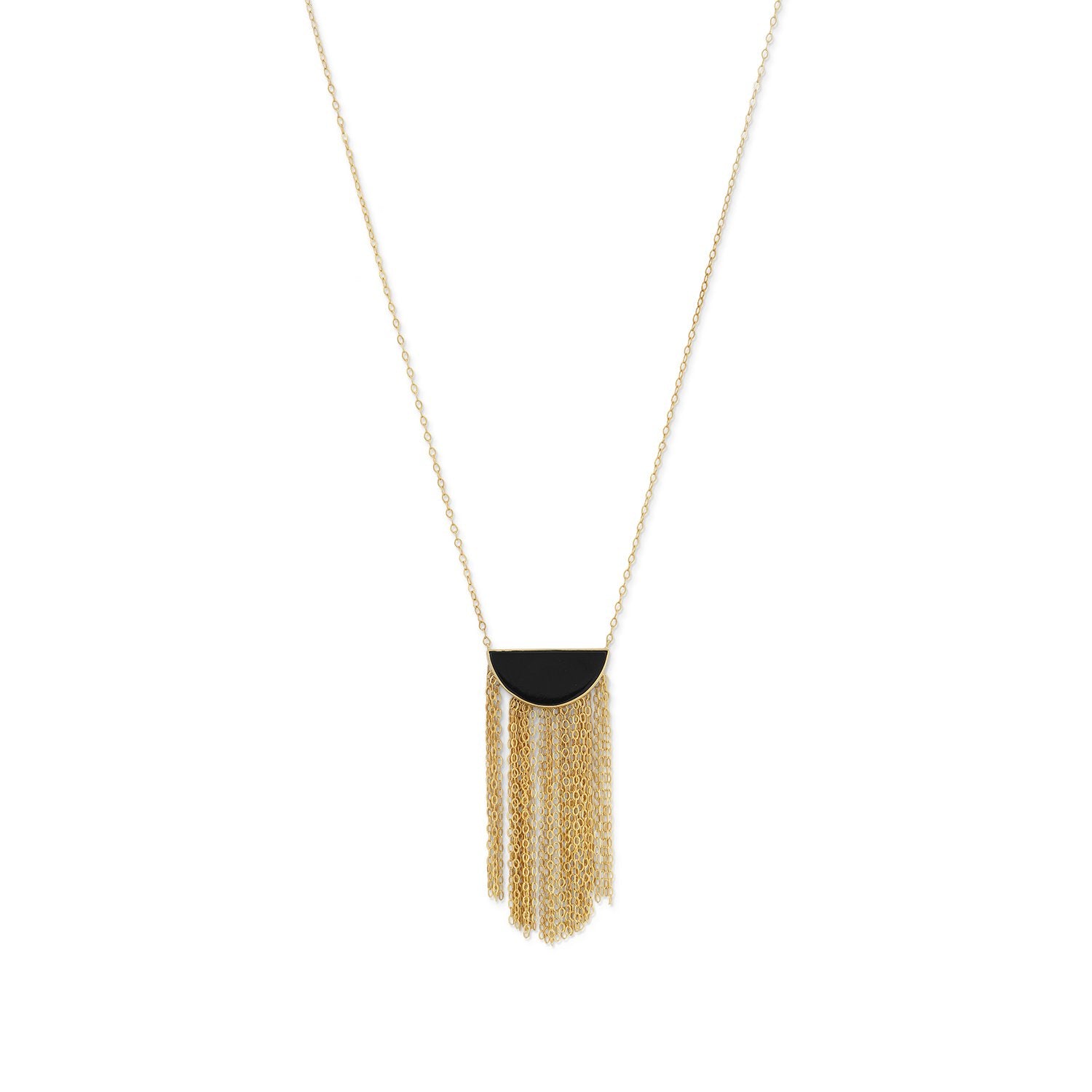 14 Karat Gold Plated Black Onyx and Fringe Necklace - Joyeria Lady
