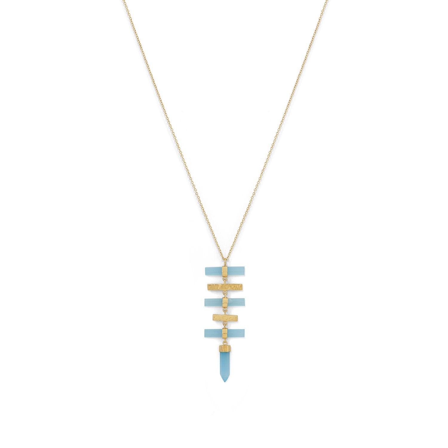 14 Karat Gold Plated Pencil Cut Chalcedony Drop Necklace - Joyeria Lady