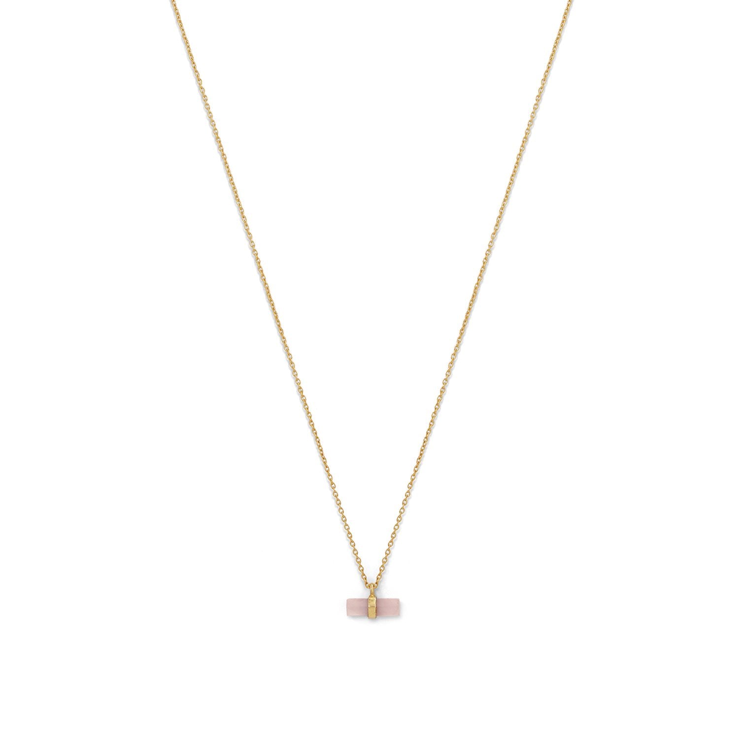 14 Karat Gold Plated Pencil Cut Rose Quartz Necklace - Joyeria Lady