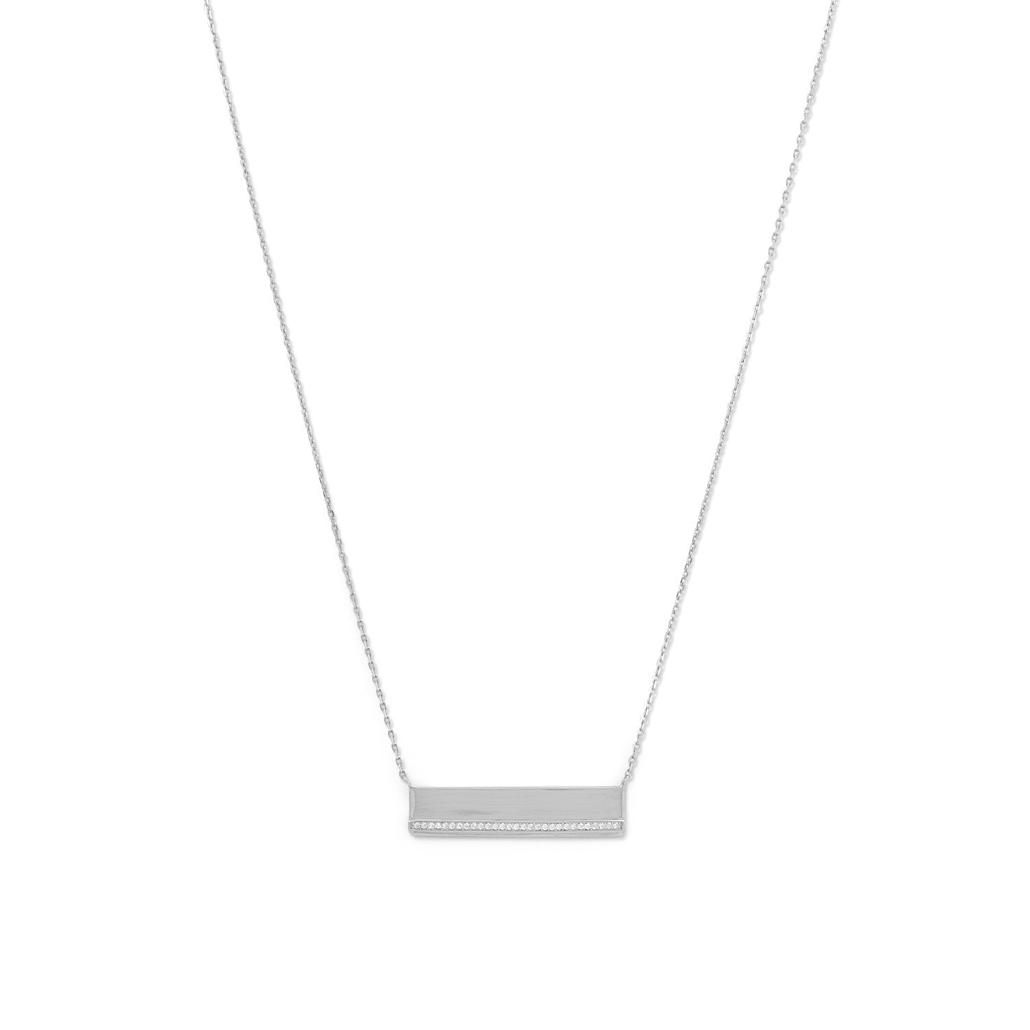 Rhodium Plated CZ Polished Bar Necklace - Joyeria Lady