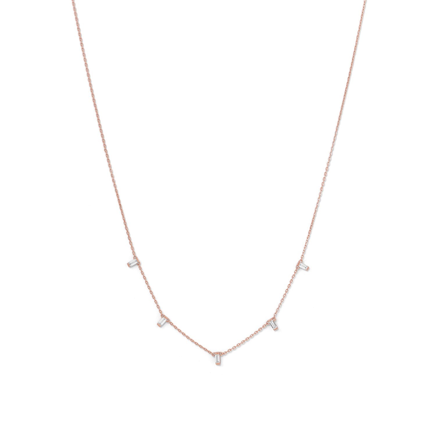 14 Karat Rose Gold Plated Dangling CZ Necklace - Joyeria Lady
