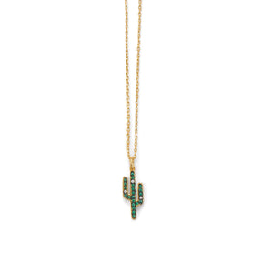 14 Karat Gold Plated CZ Saguaro Cactus Charm Necklace - Joyeria Lady