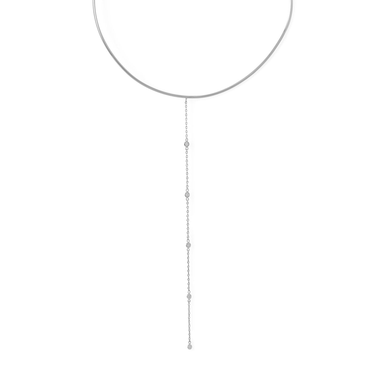 Rhodium Plated Collar with Long Chain CZ Drop - Joyeria Lady