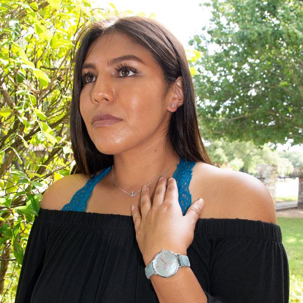 Rhodium Plated Crescent Moon CZ Necklace - Joyeria Lady