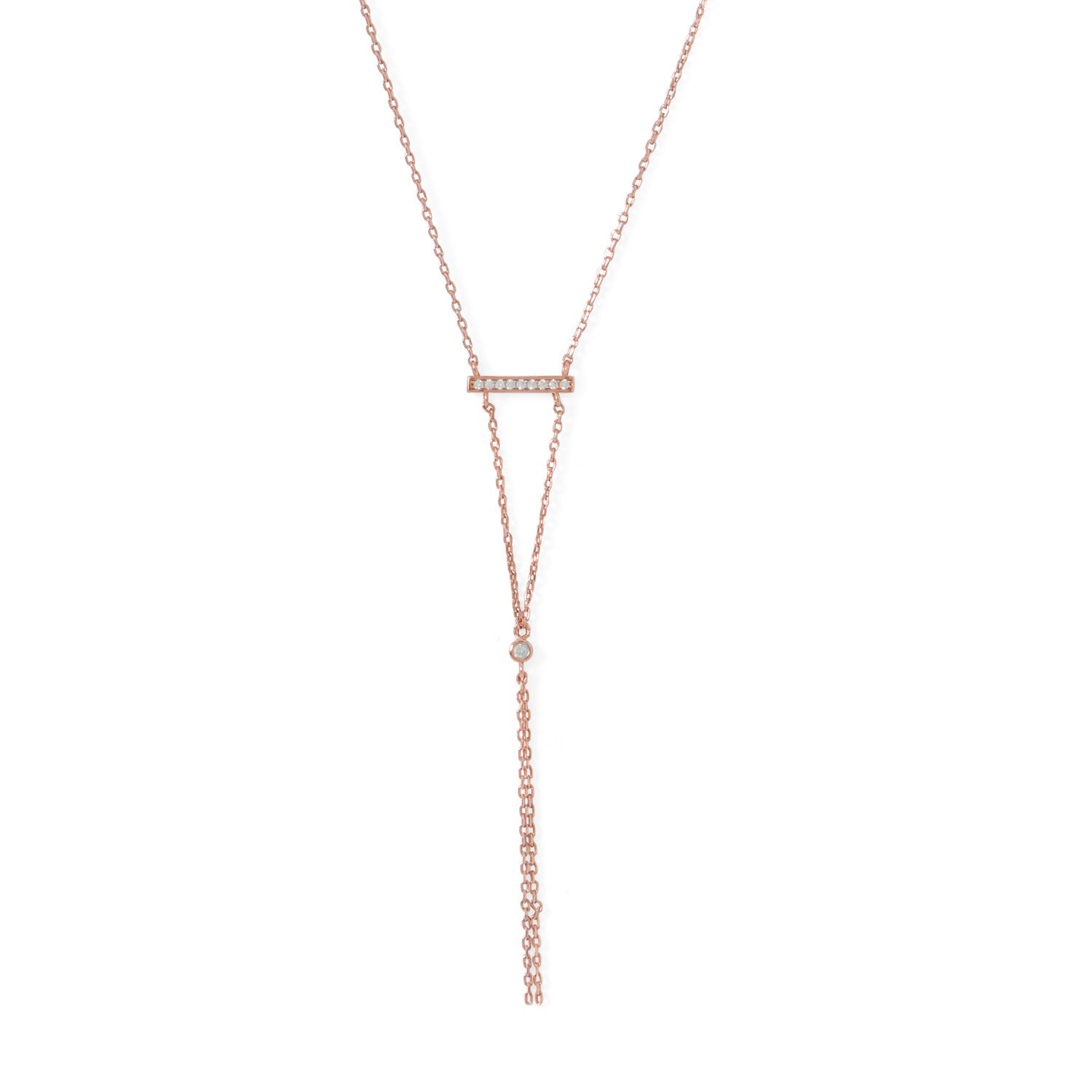 14 Karat Rose Gold Plated Bar Necklace with Y Drop - Joyeria Lady