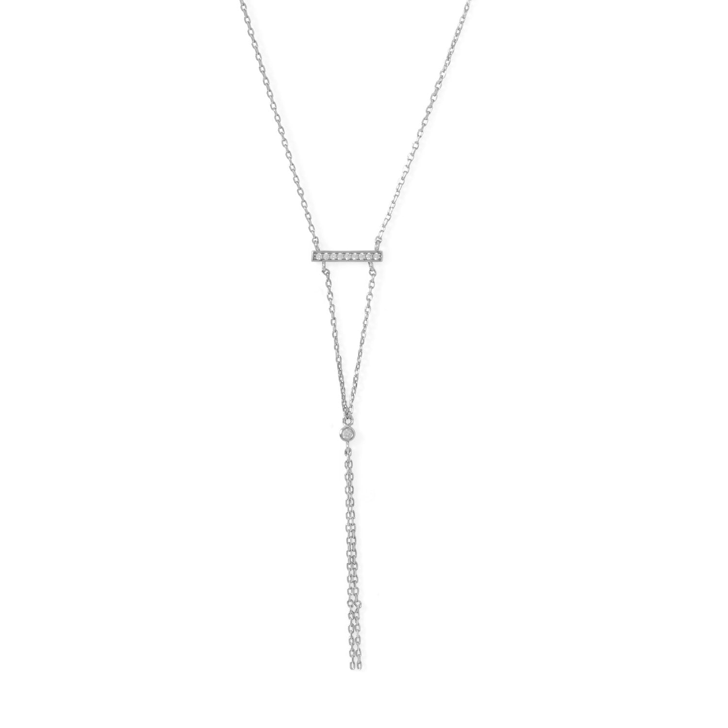Rhodium Plated Bar Necklace with Y Drop - Joyeria Lady