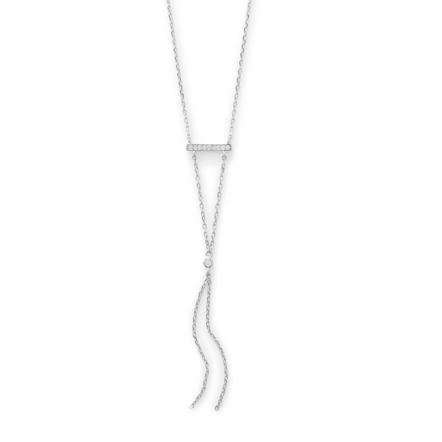 Rhodium Plated Bar Necklace with Y Drop - Joyeria Lady