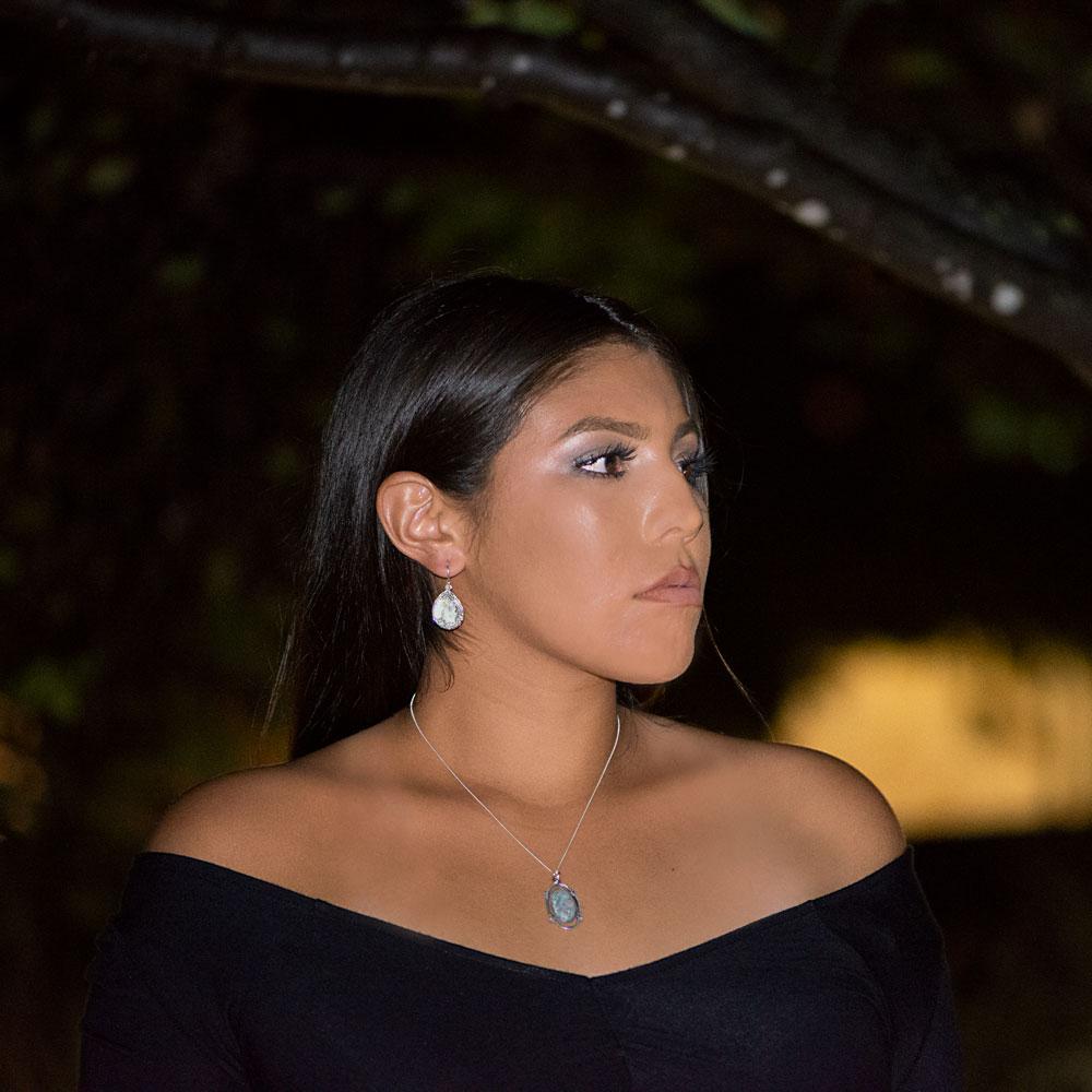 Oxidized Filigree Design Pear Ancient Roman Glass French Wire Earrings - Joyeria Lady