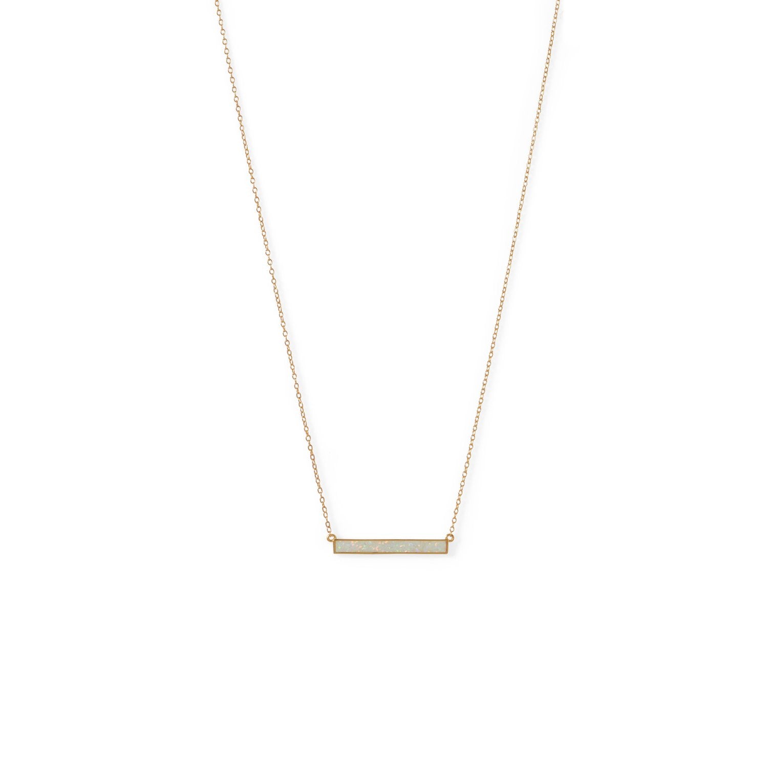 14 Karat Gold Plated Synthetic White Opal Bar Necklace - Joyeria Lady