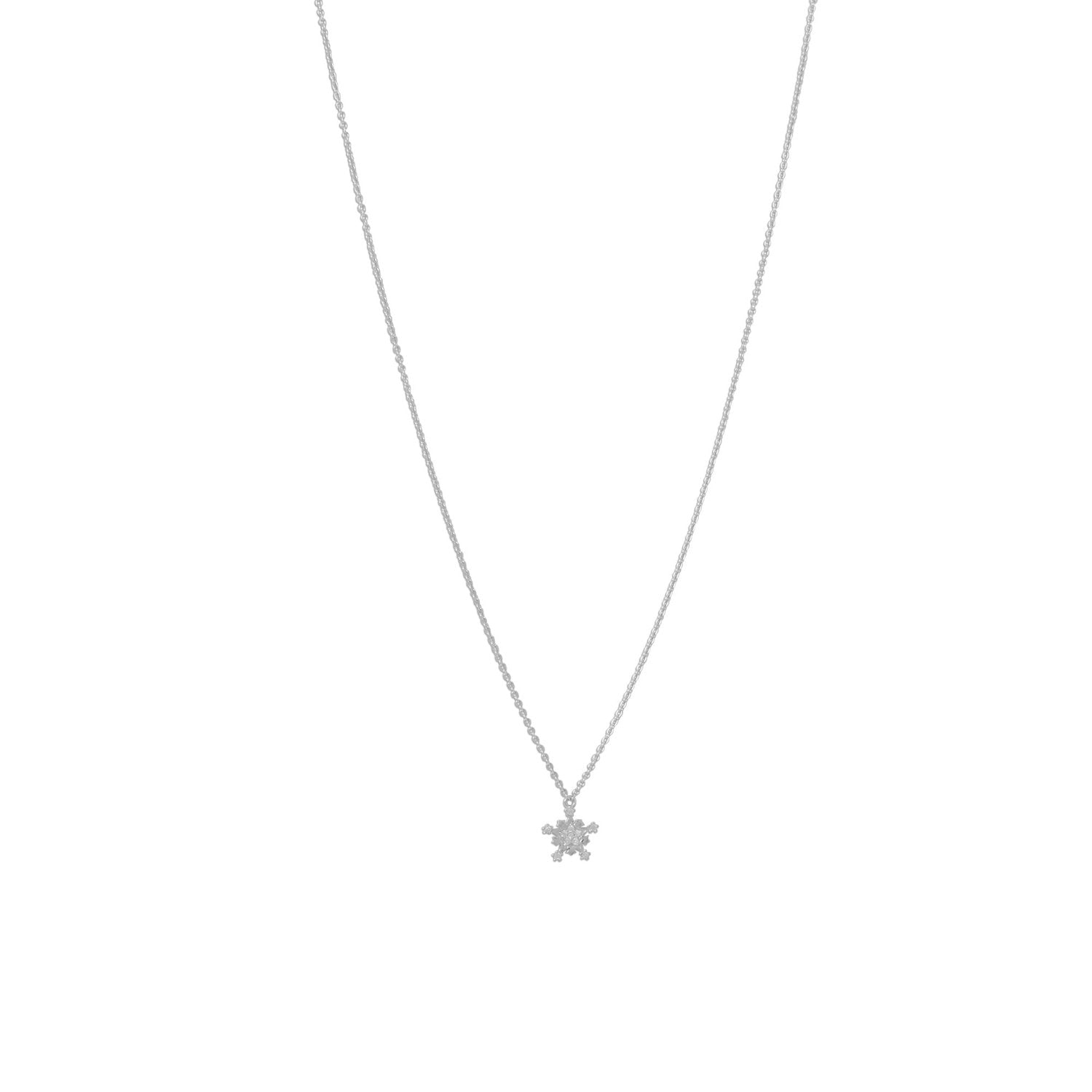 Rhodium Plated Tiny Snowflake CZ Necklace - Joyeria Lady