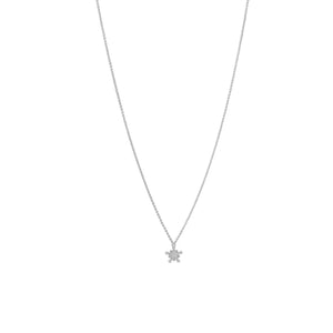 Rhodium Plated Tiny Snowflake CZ Necklace - Joyeria Lady