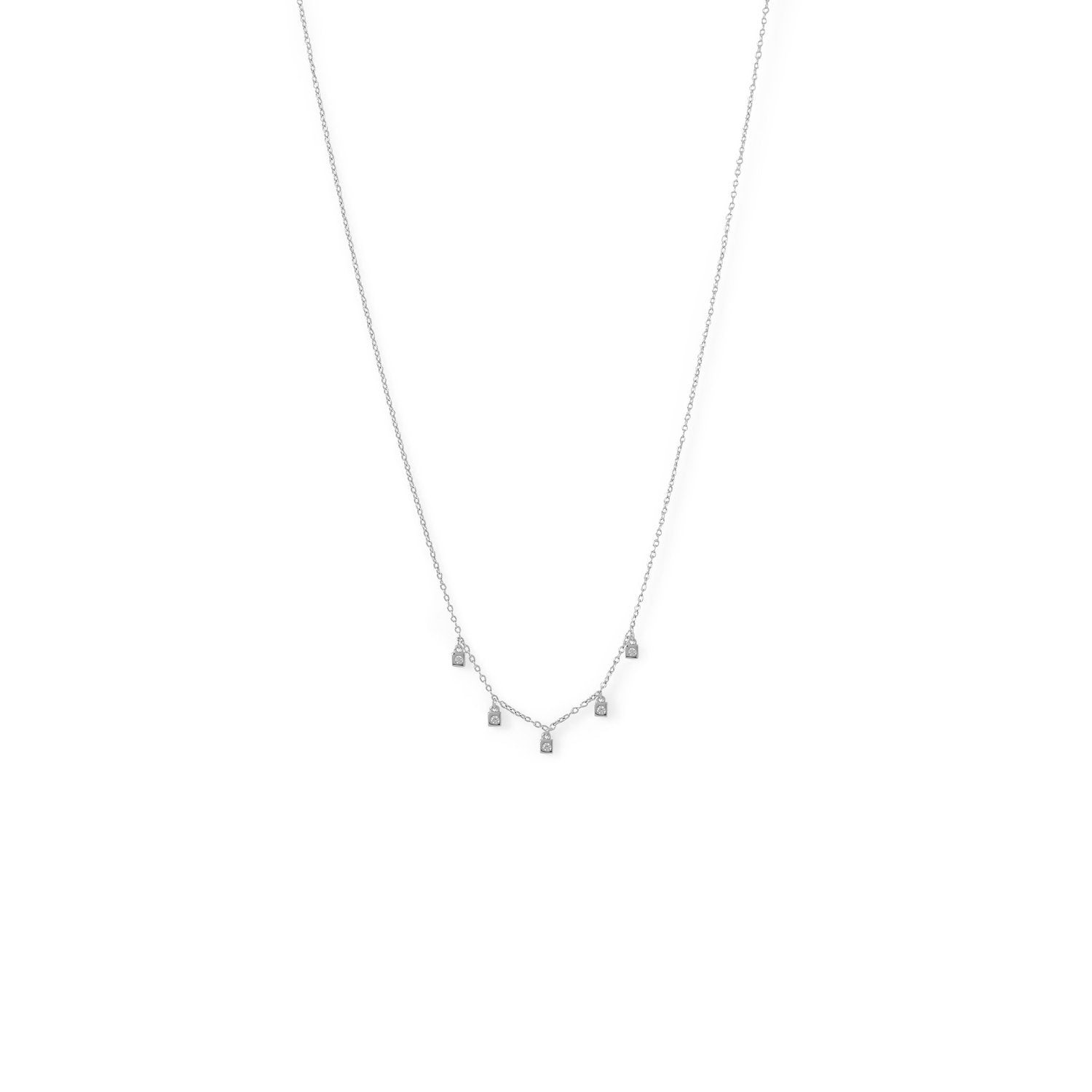 Rhodium Plated Dainty CZ Charm Necklace - Joyeria Lady