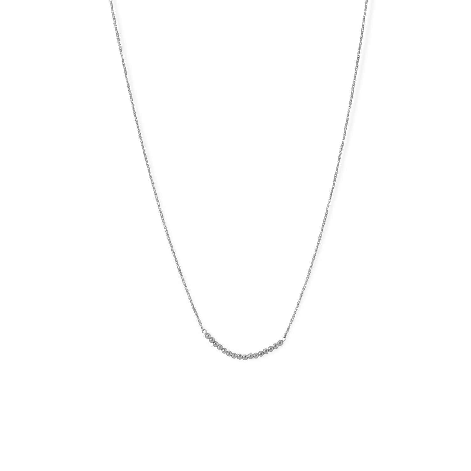 Rhodium Plated 2mm Bead Bar Necklace - Joyeria Lady
