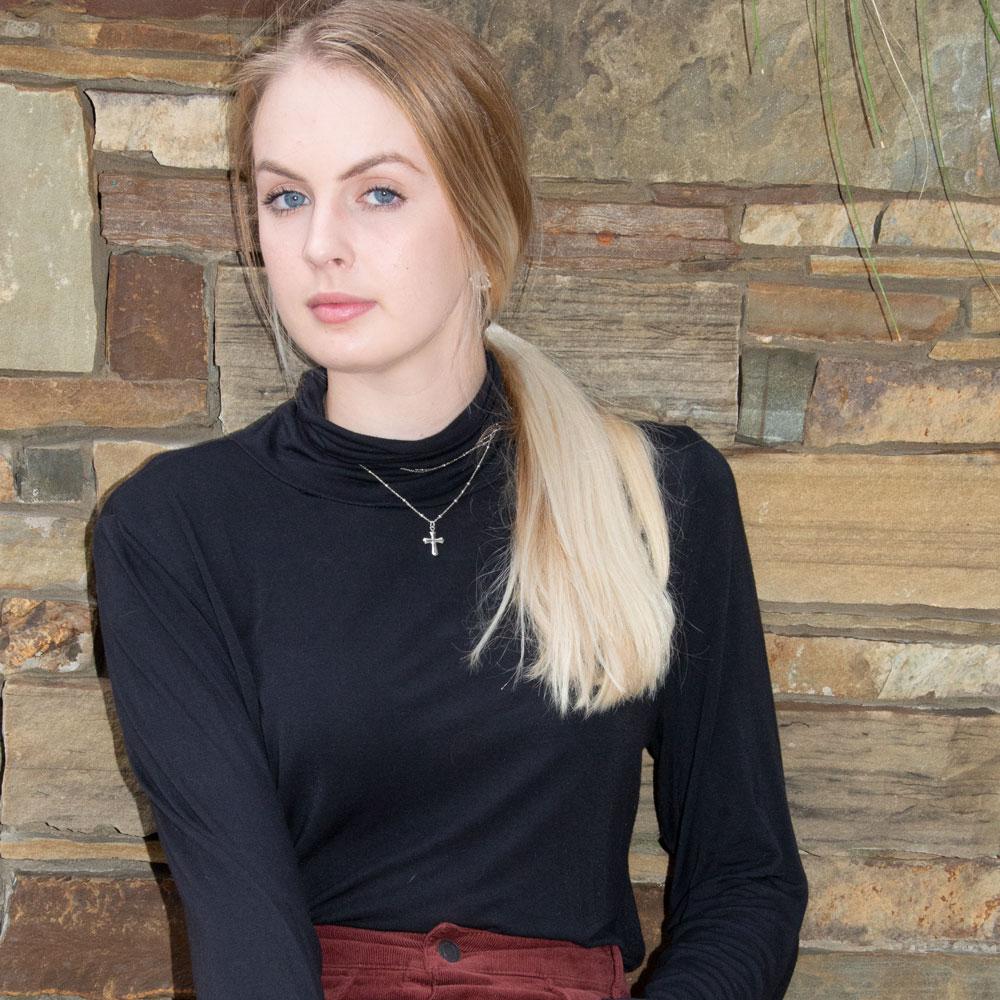 Rhodium Plated Three Row Necklace with Cross - Joyeria Lady