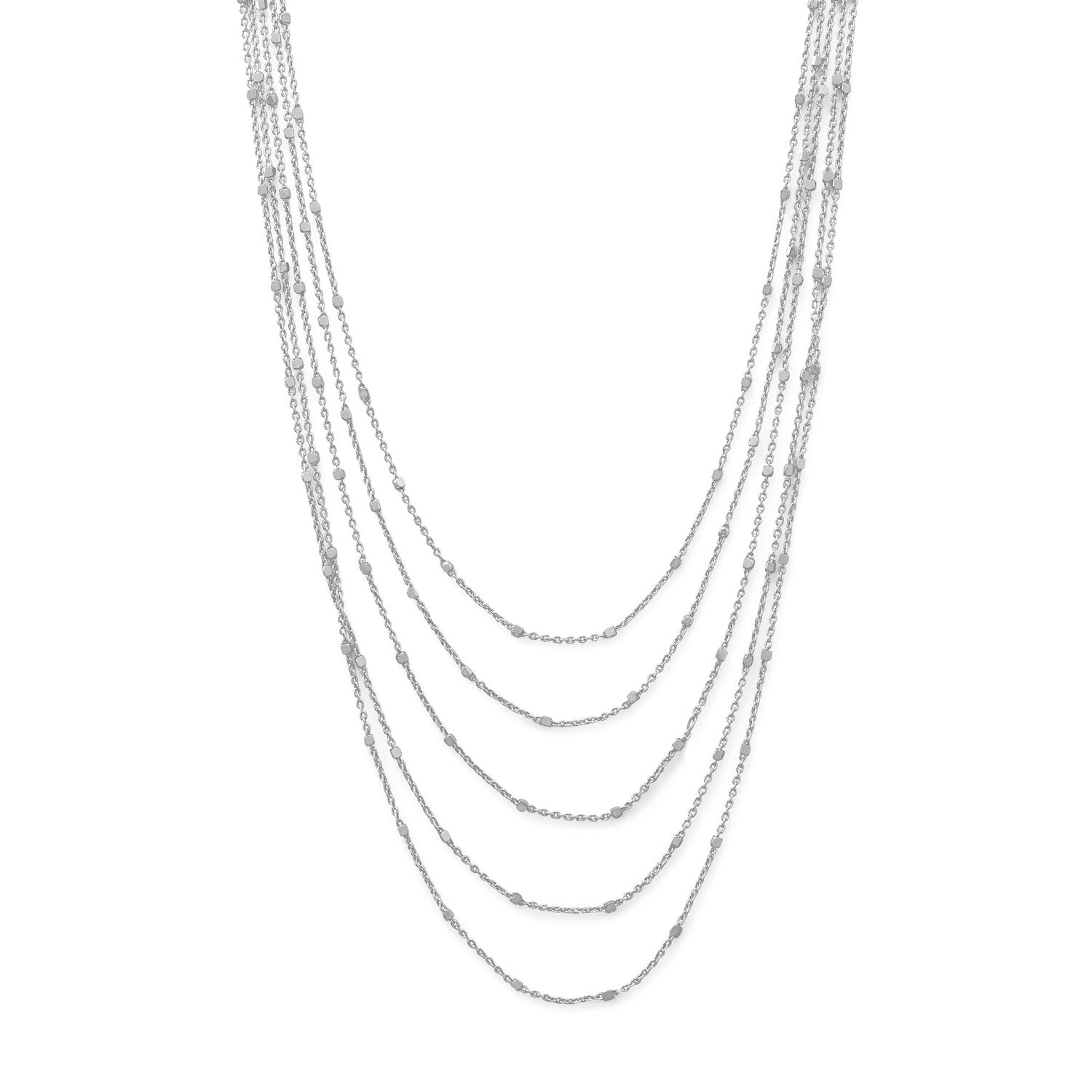Rhodium Plated Five Strand Satellite Chain Necklace - Joyeria Lady
