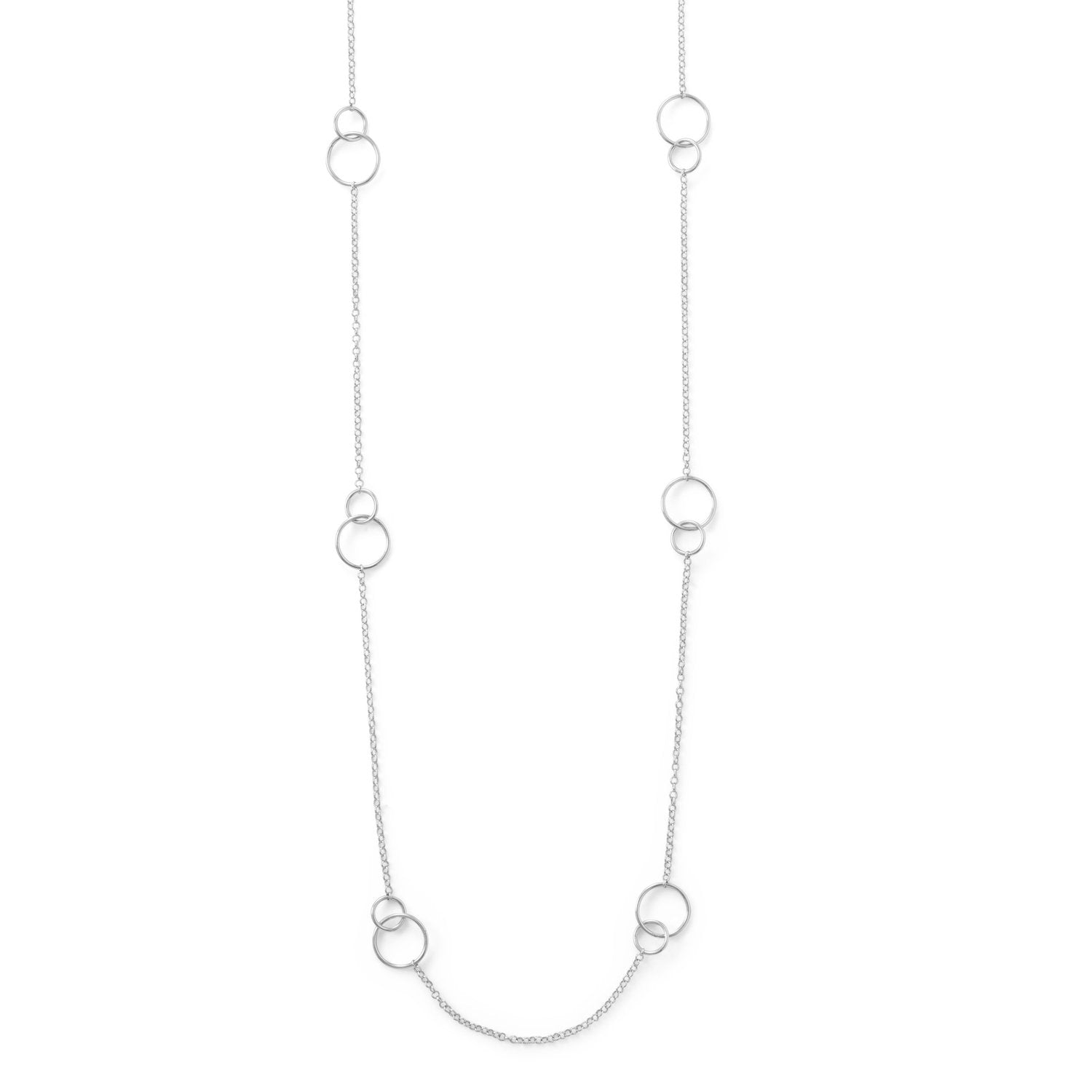 32" Rhodium Plated Double Link Circle Necklace - Joyeria Lady