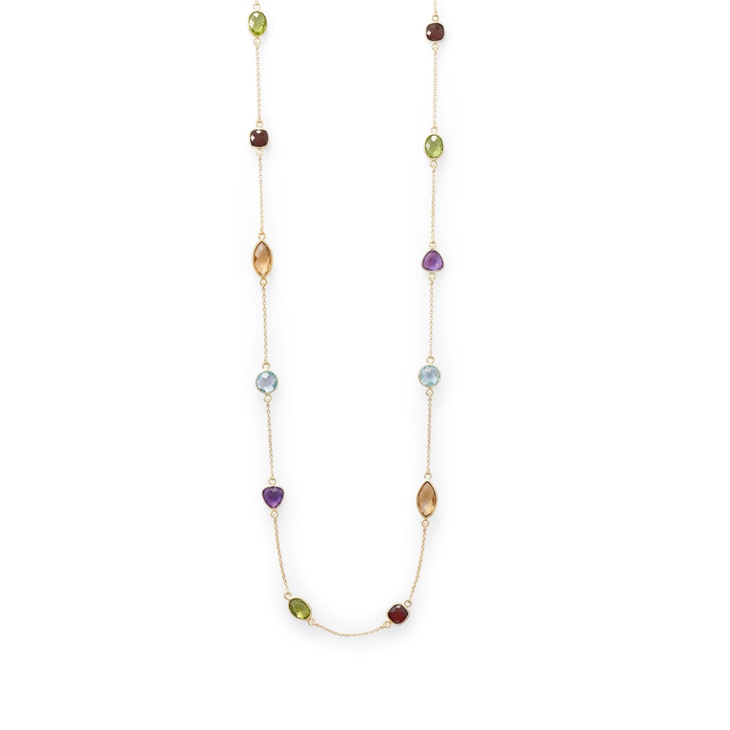 Multi Stone Madness! 25" 14 Karat Gold Plated Multi Stone Necklace - Joyeria Lady