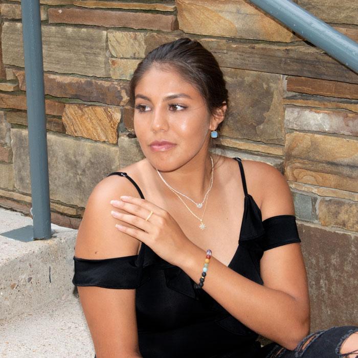 14 Karat Gold Plated CZ Star and Synthetic Opal Necklace - Joyeria Lady