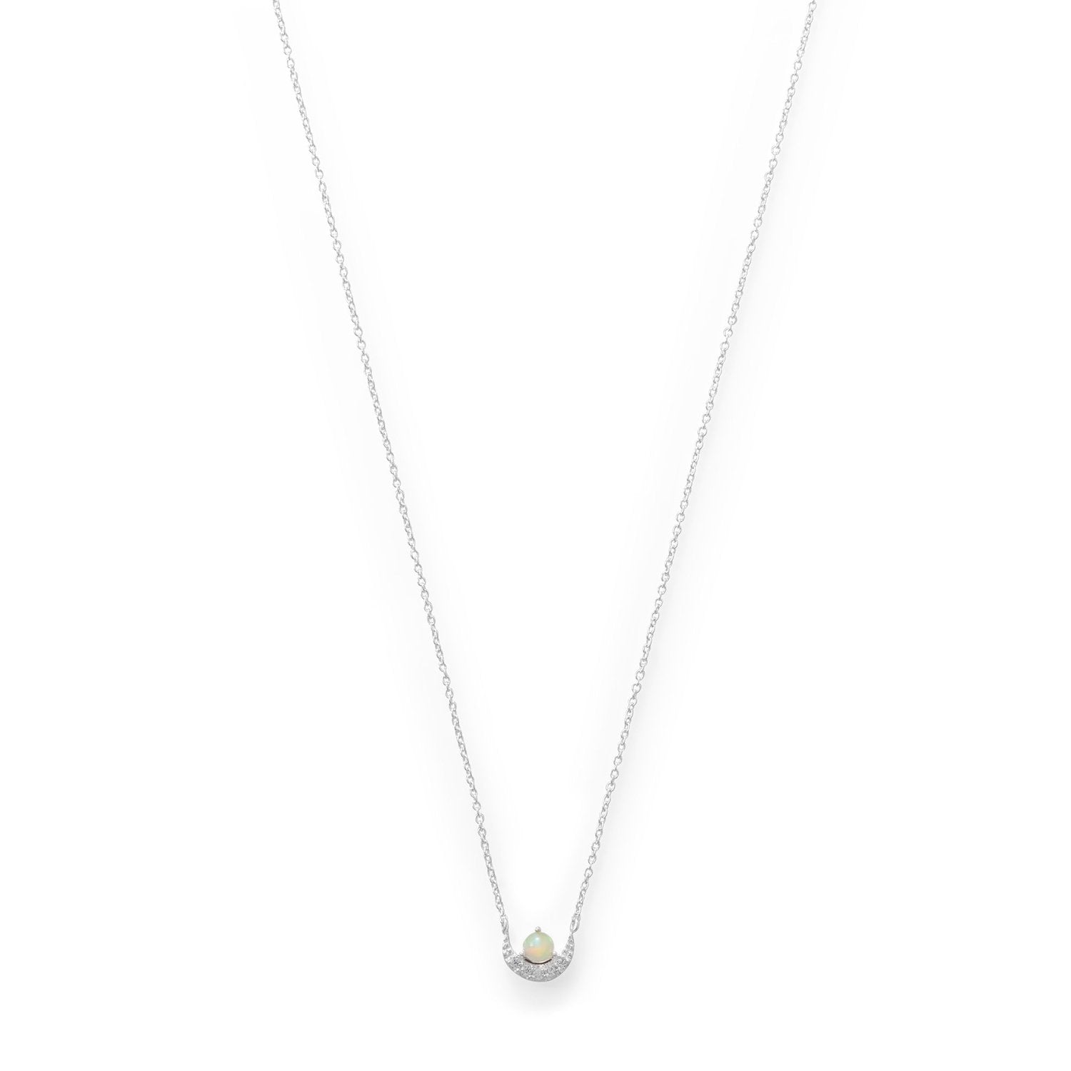 CZ Crescent and Synthetic Opal Necklace - Joyeria Lady