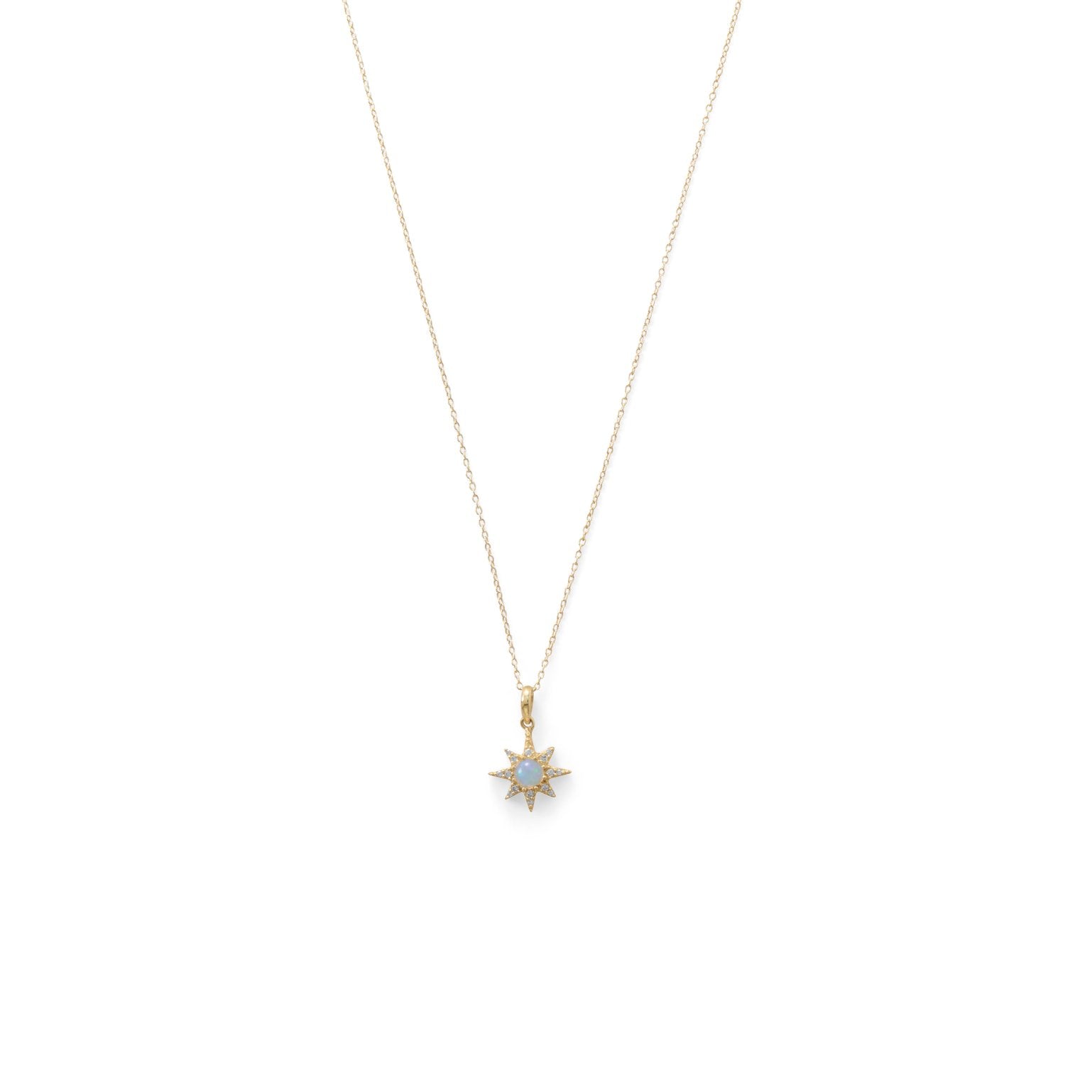14 Karat Gold Plated CZ Star and Synthetic Opal Necklace - Joyeria Lady