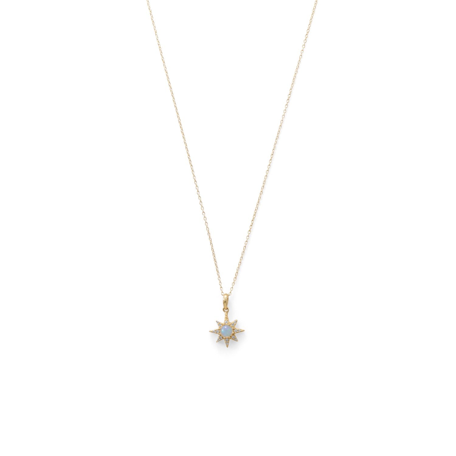 14 Karat Gold Plated CZ Star and Synthetic Opal Necklace - Joyeria Lady