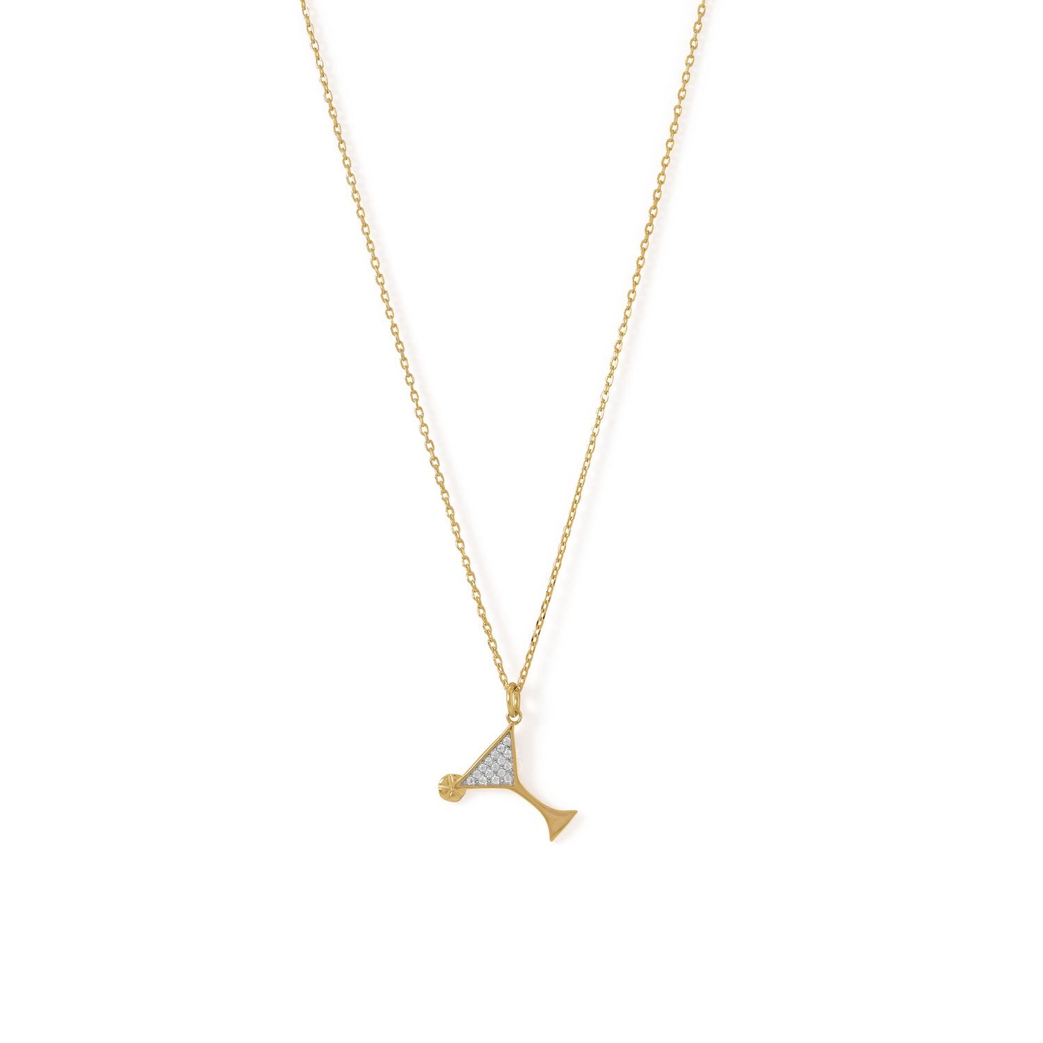 14 Karat Gold Plated CZ Martini Charm Necklace - Joyeria Lady