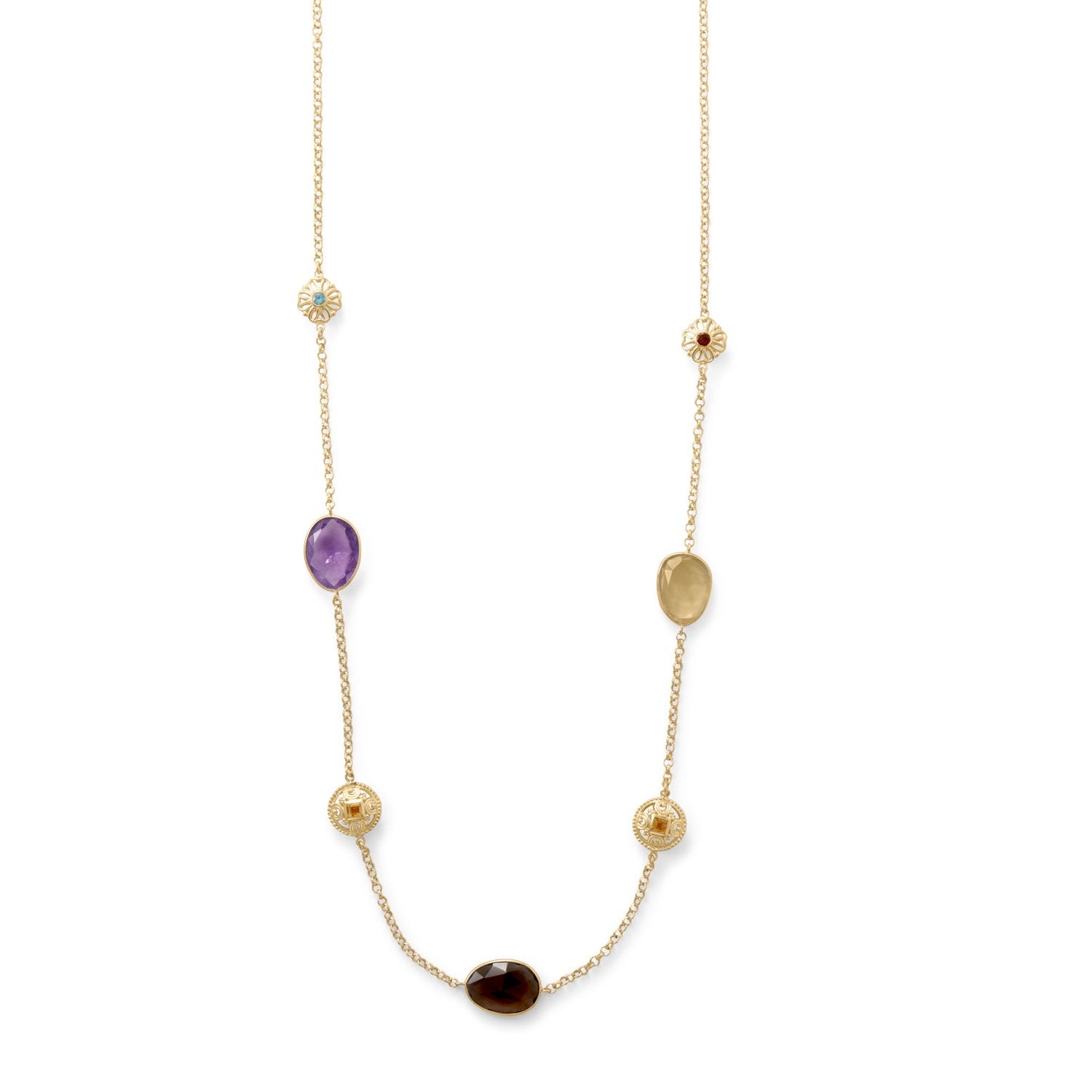 24" 14 Karat Gold Plate Multi Stone Necklace - Joyeria Lady