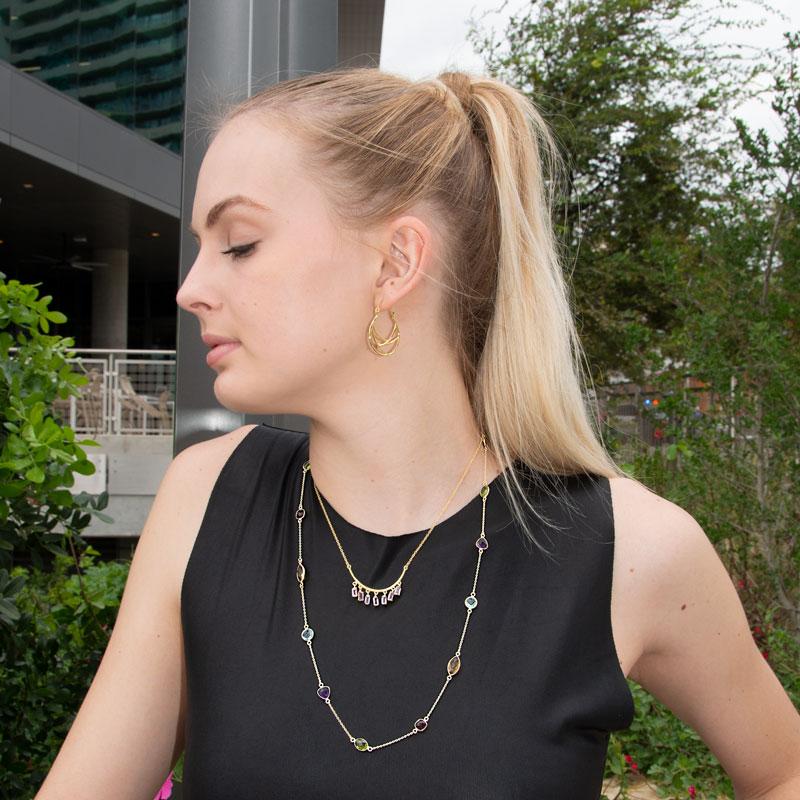 Multi Stone Madness! 25" 14 Karat Gold Plated Multi Stone Necklace - Joyeria Lady