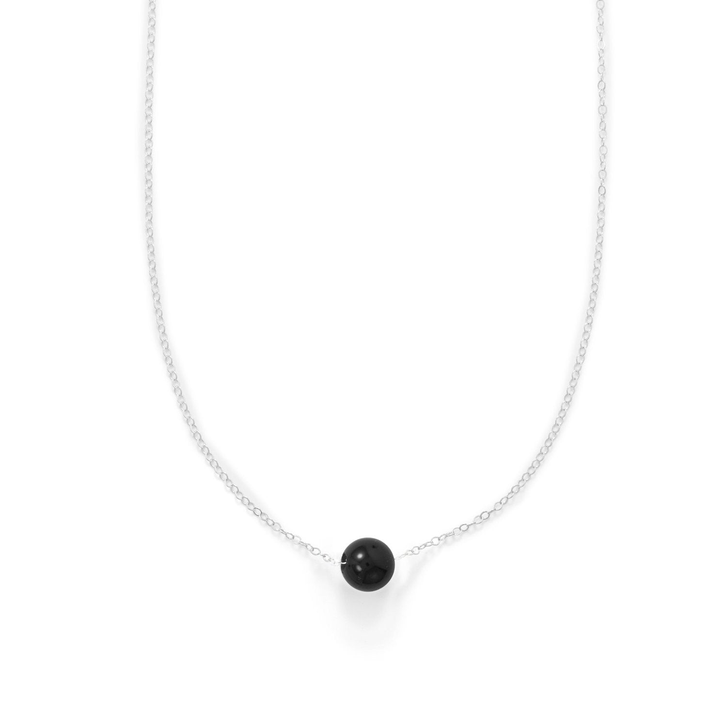 16" + 2" Floating Black Onyx Bead Necklace - Joyeria Lady