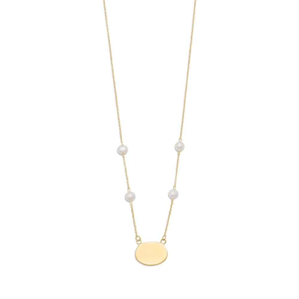 16" Gold Plated Engravable Necklace with White Cultured Freshwater Pearls - Joyeria Lady